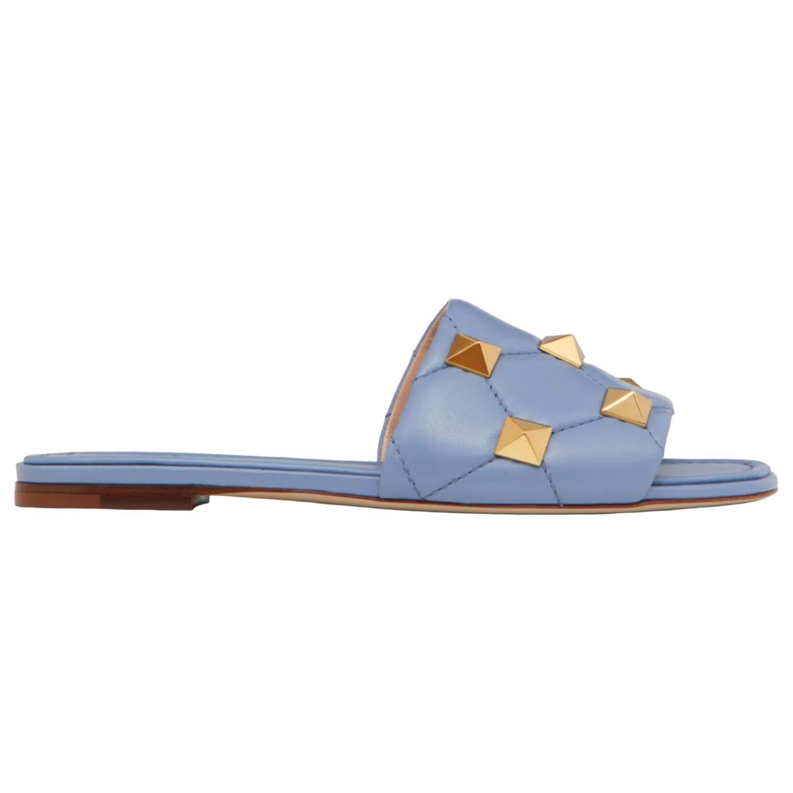 Valentino Blue Leather Gold Quilted Slide Slip On Sandal 41