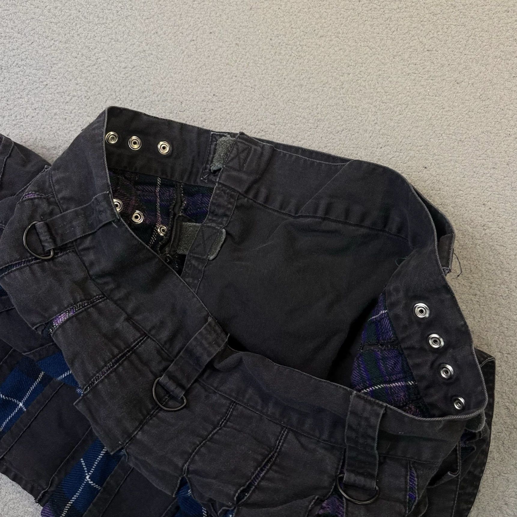 Vintage UFS Kilt Mens 46 Black Blue Purple Tartan Gothic Cotton Pockets Buckle Cargo Workwear Casual Travel Size US 30 / EU 46 - 5 Thumbnail