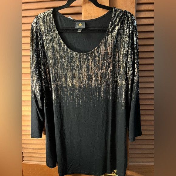 Other JM Collection black knit 3/4 sleeve blouse gold print sz 2x Size XXL / US 16-18 / IT 52-54 - 2 Thumbnail