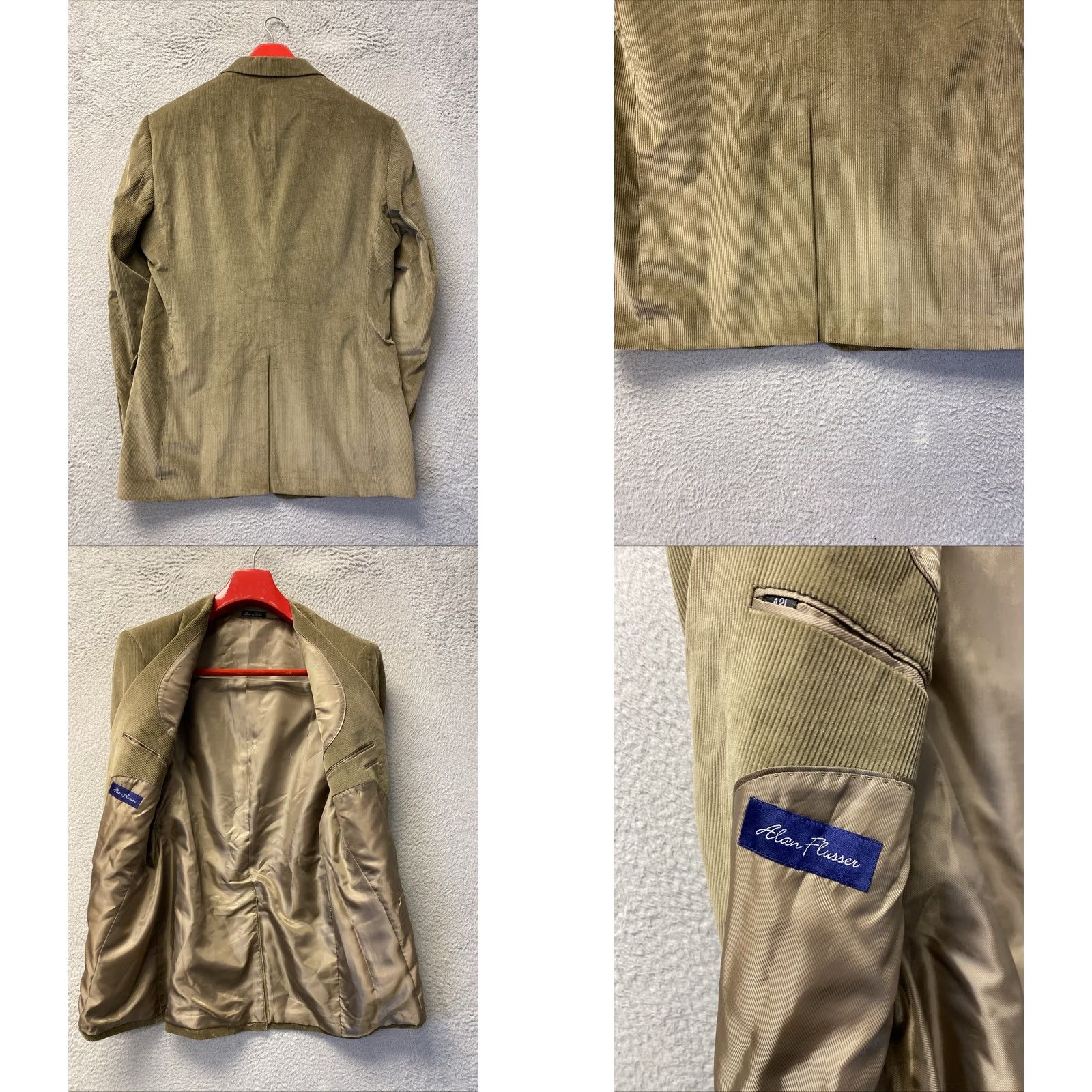 Vintage Alan Flusser Blazer Jacket Men 42L Corduroy Military Green Notch Lapel 2-Button Single-Breasted Regular Fit Vintage? No Size 42R - 8 Thumbnail