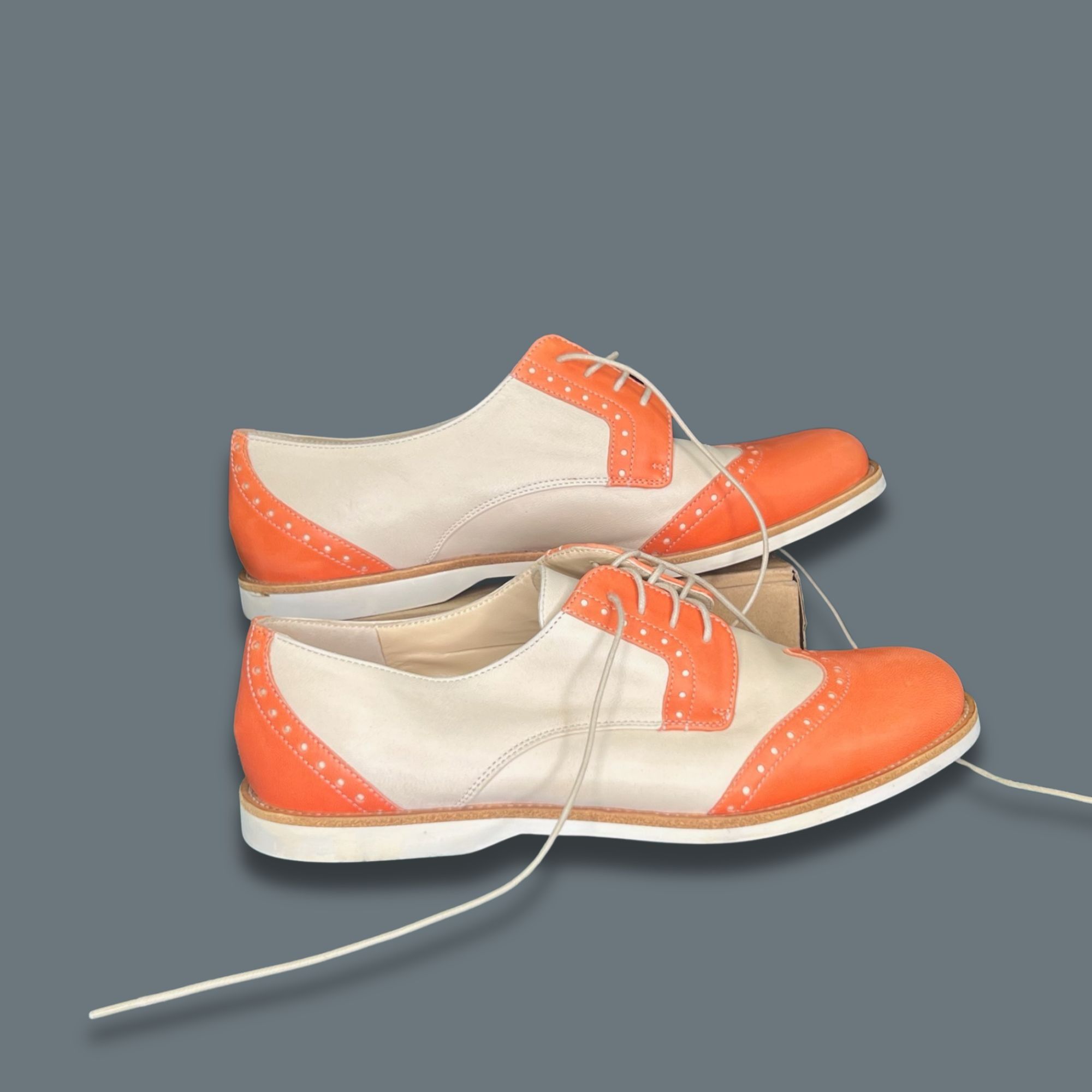 Other Amalfi Wingtip Oxford Shoes Orange & White Leather Men’s Dre Size US 6.5 / IT 36.5 - 3 Thumbnail