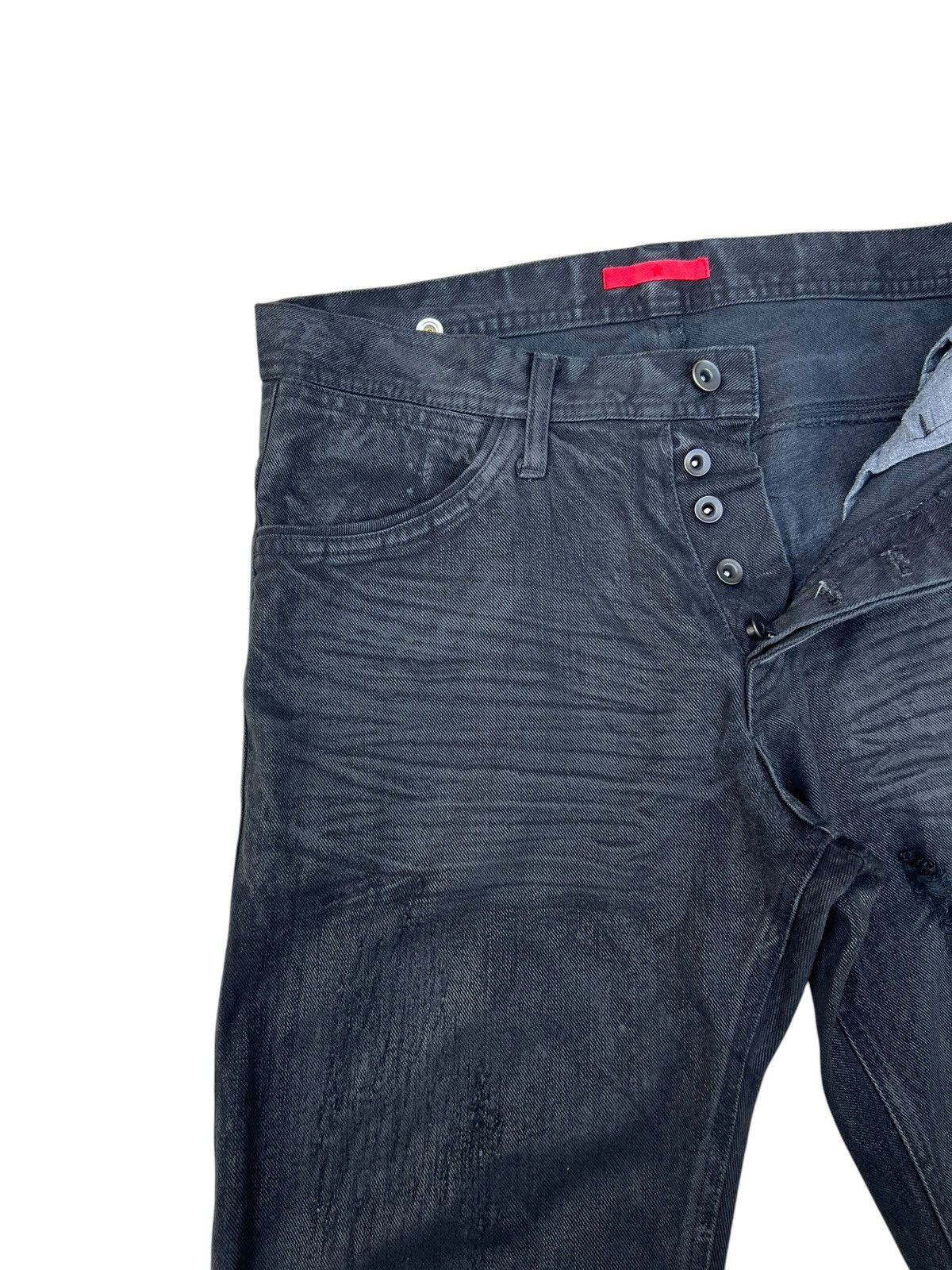 0 0000 Japan Black Coated Waxed Denim Released Hem Jeans Size US 31 - 5 Thumbnail