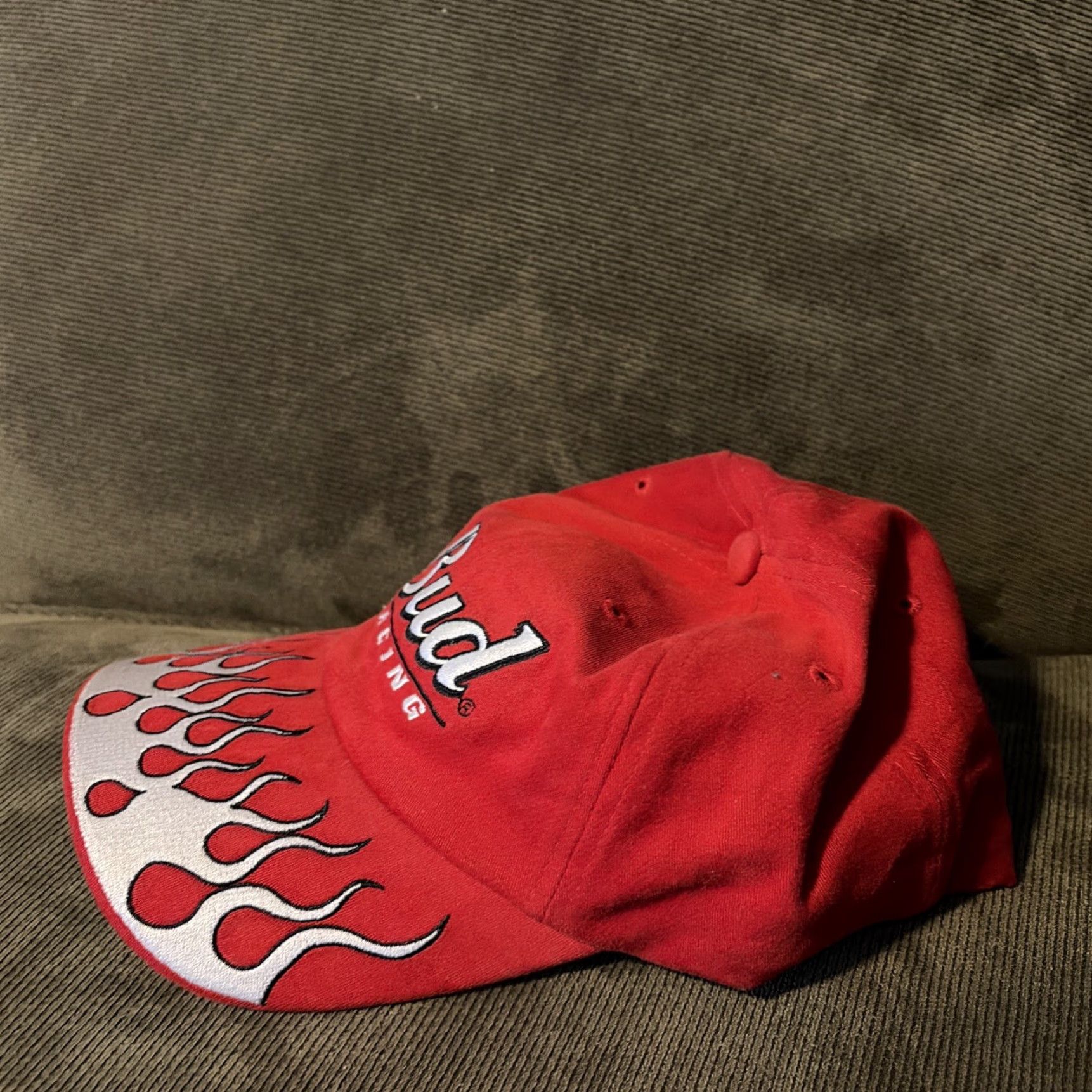Budweiser VINTAGE Bud Racing NASCAR Flames Flex Fit Hat Medium - Large Y2K Size ONE SIZE - 4 Thumbnail