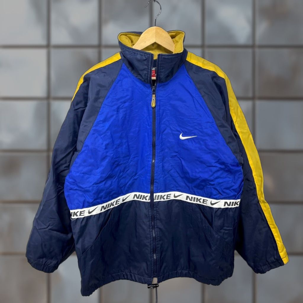 Nike VINTAGE Nike Big Swoosh Jacket Fleece Lined Polyester Blue L Men's Large 90s Puffer Zip Sportswear Size US L / EU 52-54 / 3 - 1 Thumbnail