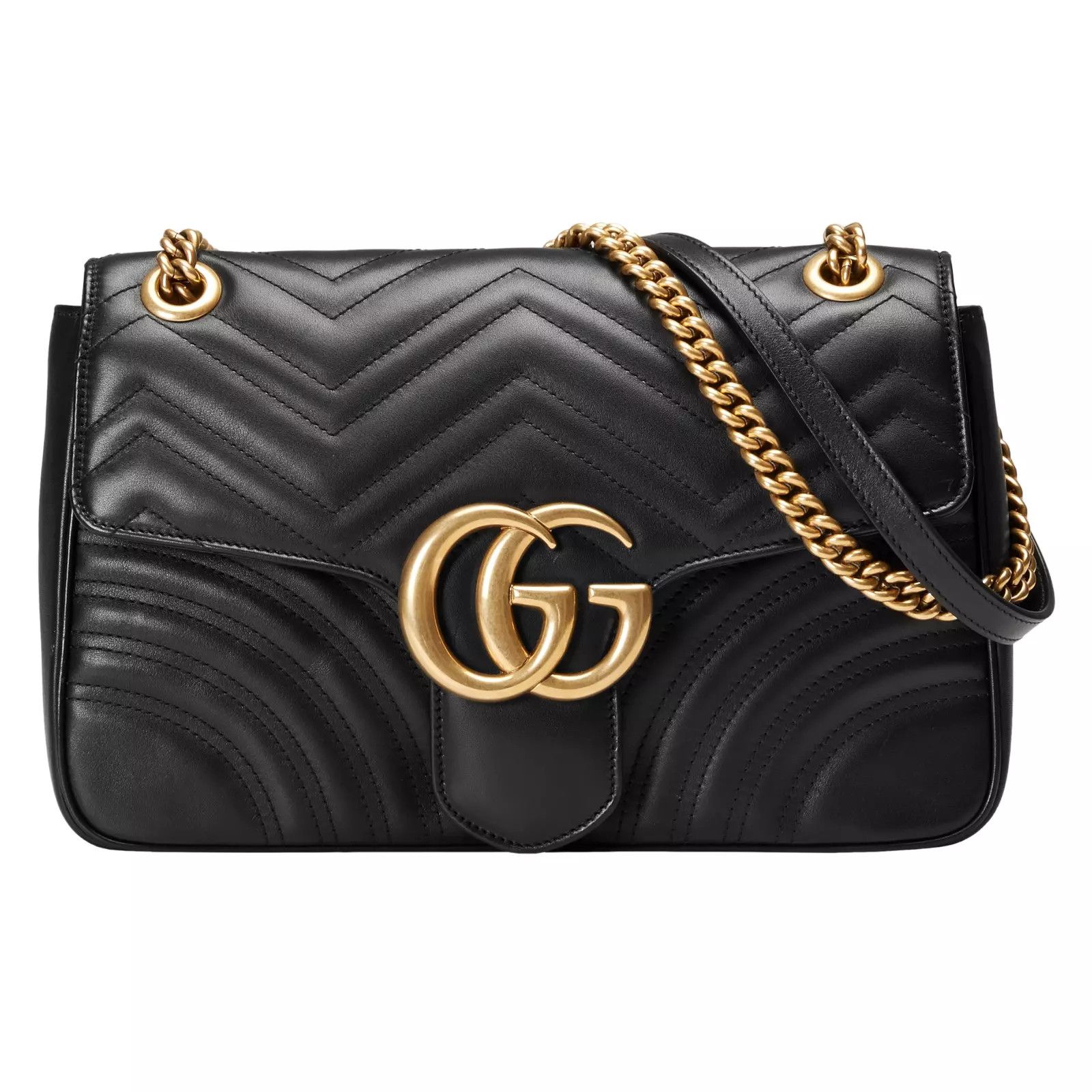 GUCCI GG Marmont Medium Black Leather Shoulder Bag New