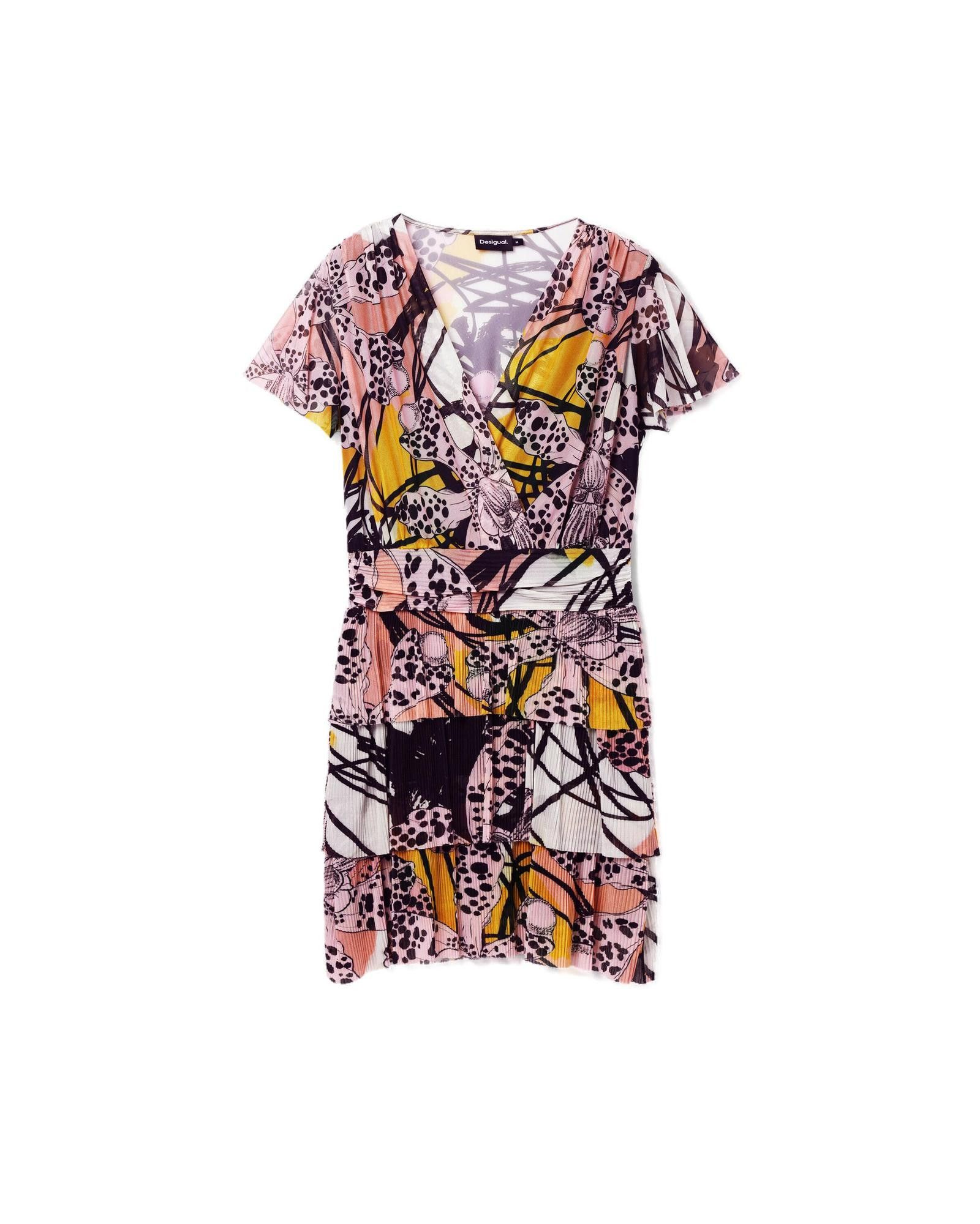 image of Desigual Printed Slip-On Dress In Polyester And Elastane Blend in Pink, Women's (Size XL)