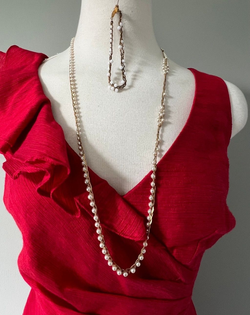 Vintage 1930s Vintage Gold & Pearl Necklace & Bracelet Set by Napier Size ONE SIZE - 2 Thumbnail