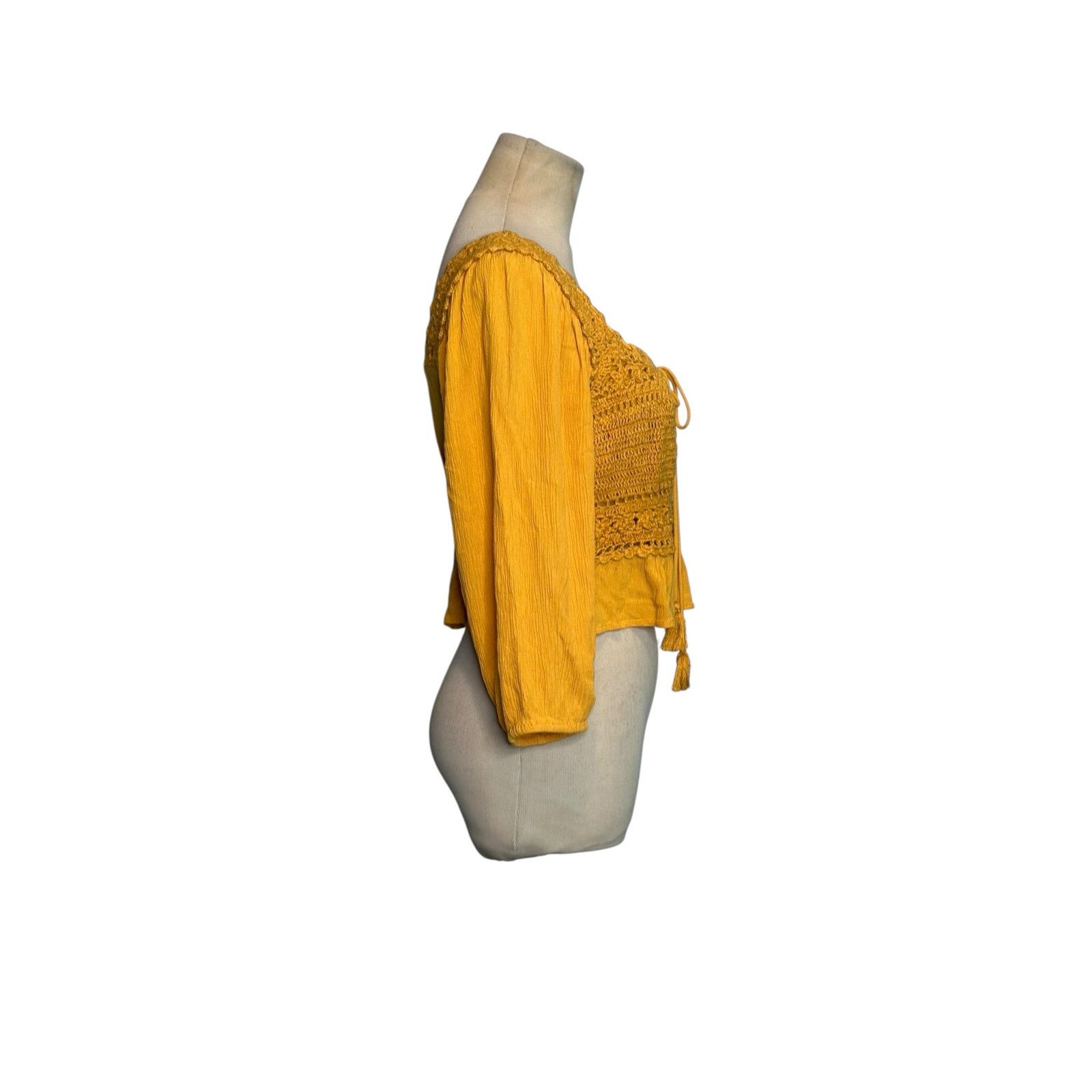 American Eagle Outfitters American Eagle mustard yellow crochet boho blouse size XS Size XS / US 0-2 / IT 36-38 - 12 Thumbnail