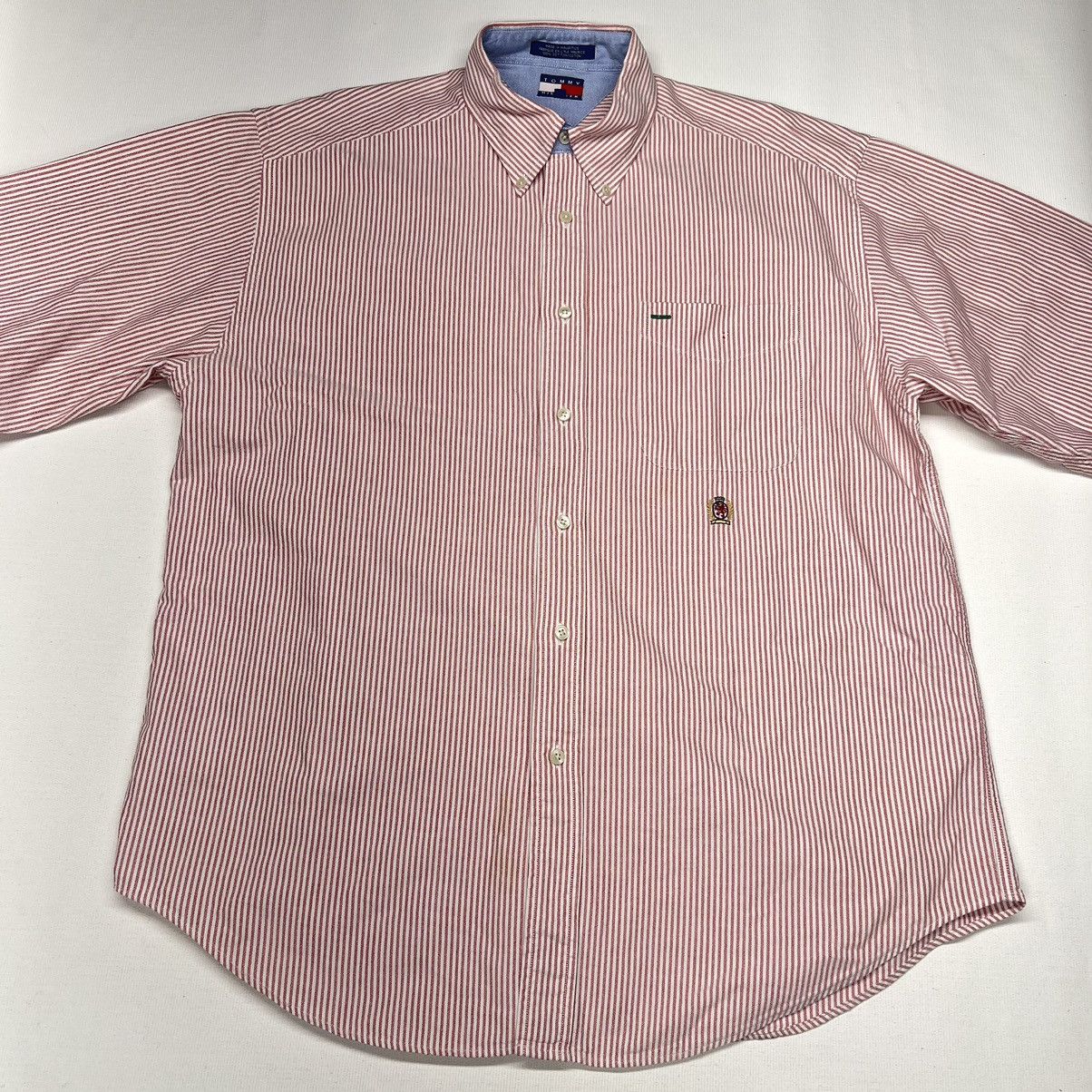 Tommy Hilfiger × Vintage VTG Tommy Hilfiger Button Down Shirt White Red Striped Size US L / EU 52-54 / 3 - 2 Thumbnail