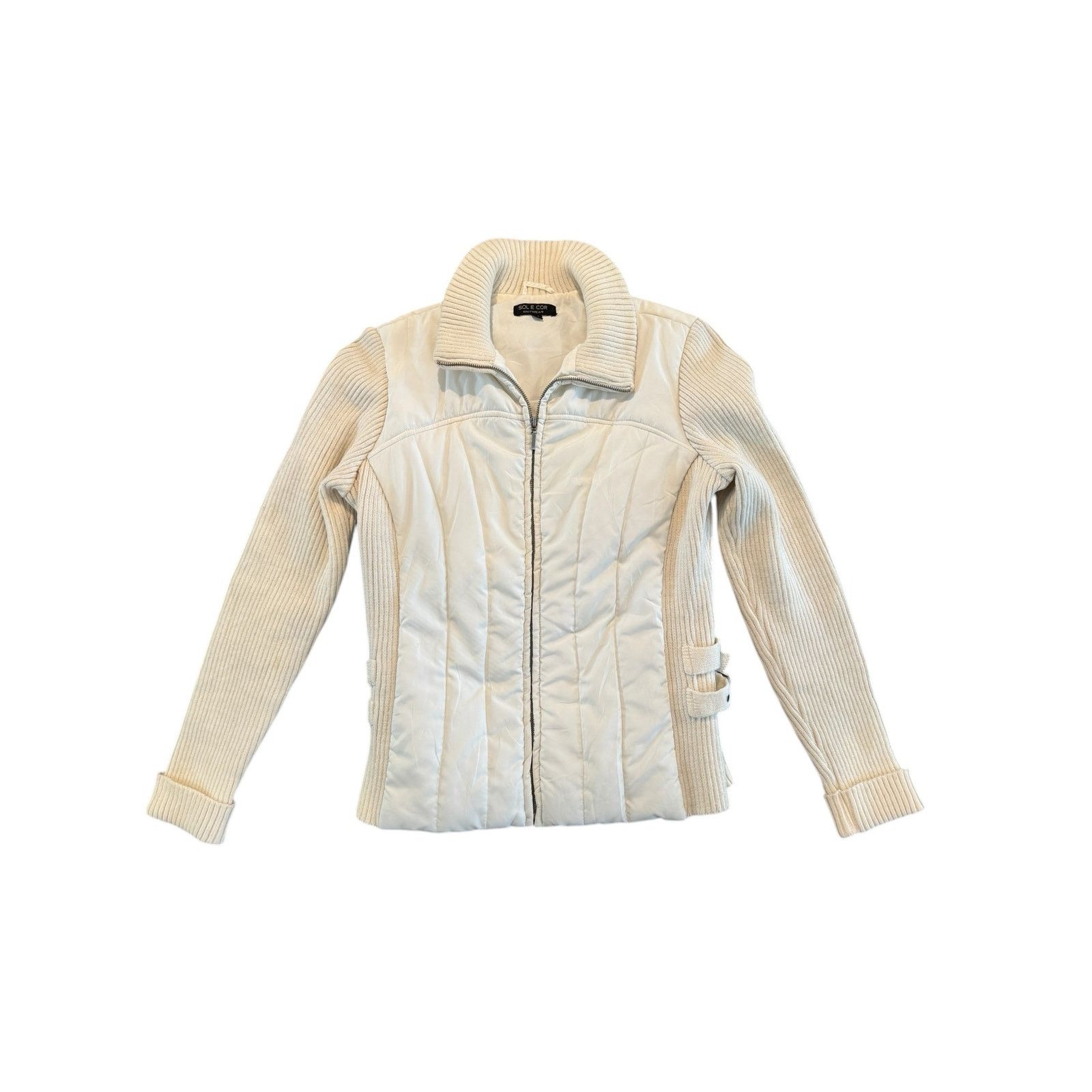 The Unbranded Brand RARE Womens Petite Cream Knitwear Zip Up Long Sleeve Jacket Size S / US 4 / IT 40 - 1 Thumbnail