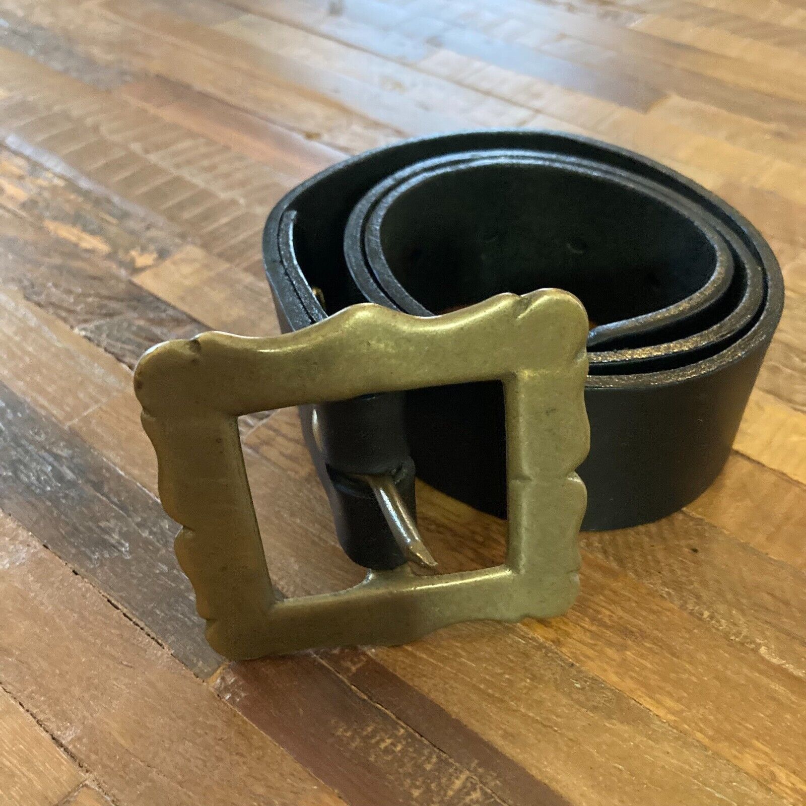 Vintage Vintage 90's Brass & Leather Belt by Strapped, worn 2x. Size ONE SIZE - 8 Thumbnail
