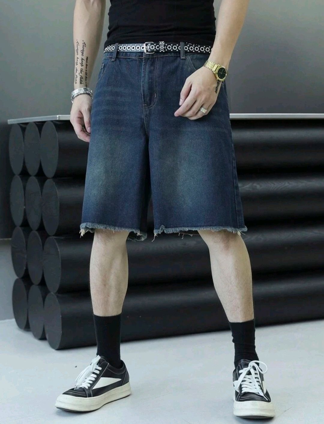 Japanese Brand × Jean Bold Distressed Faded Frayed Streetwear Y2K Jorts Size US 34 / EU 50 - 3 Thumbnail