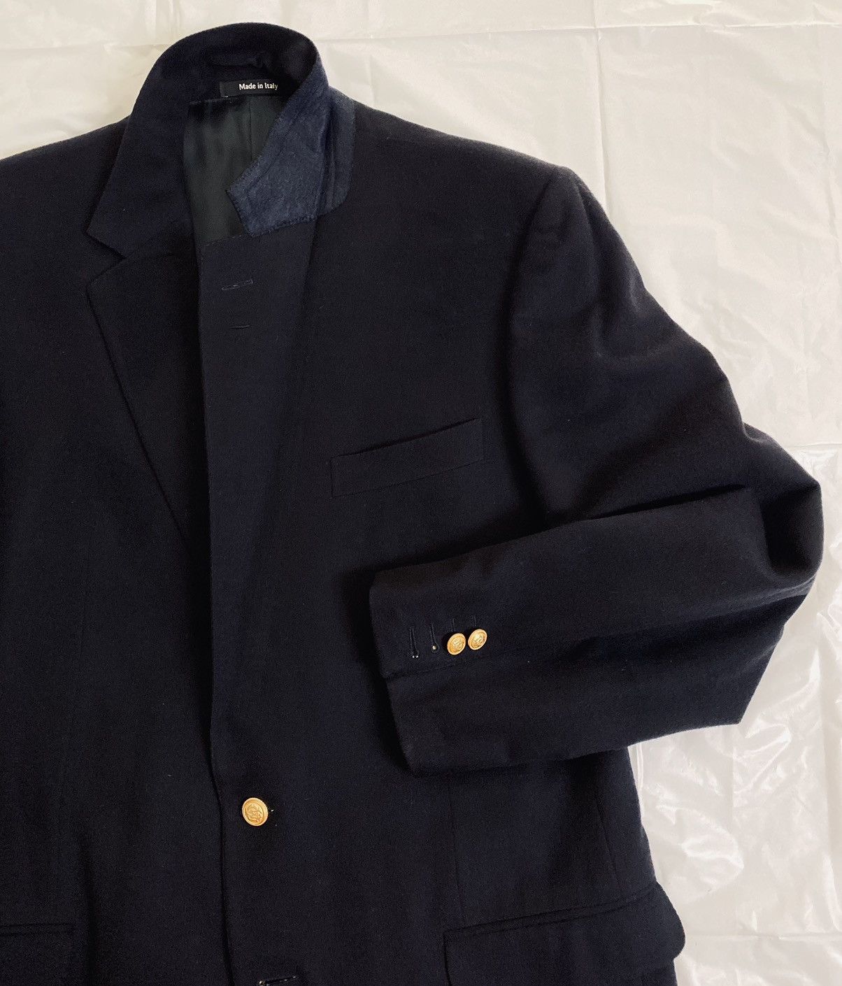 Alfred Dunhill Dunhill x Zegna 🇮🇹 Navy Cashmere Felt Brass Button Blazer 46L Size 46L - 6 Thumbnail