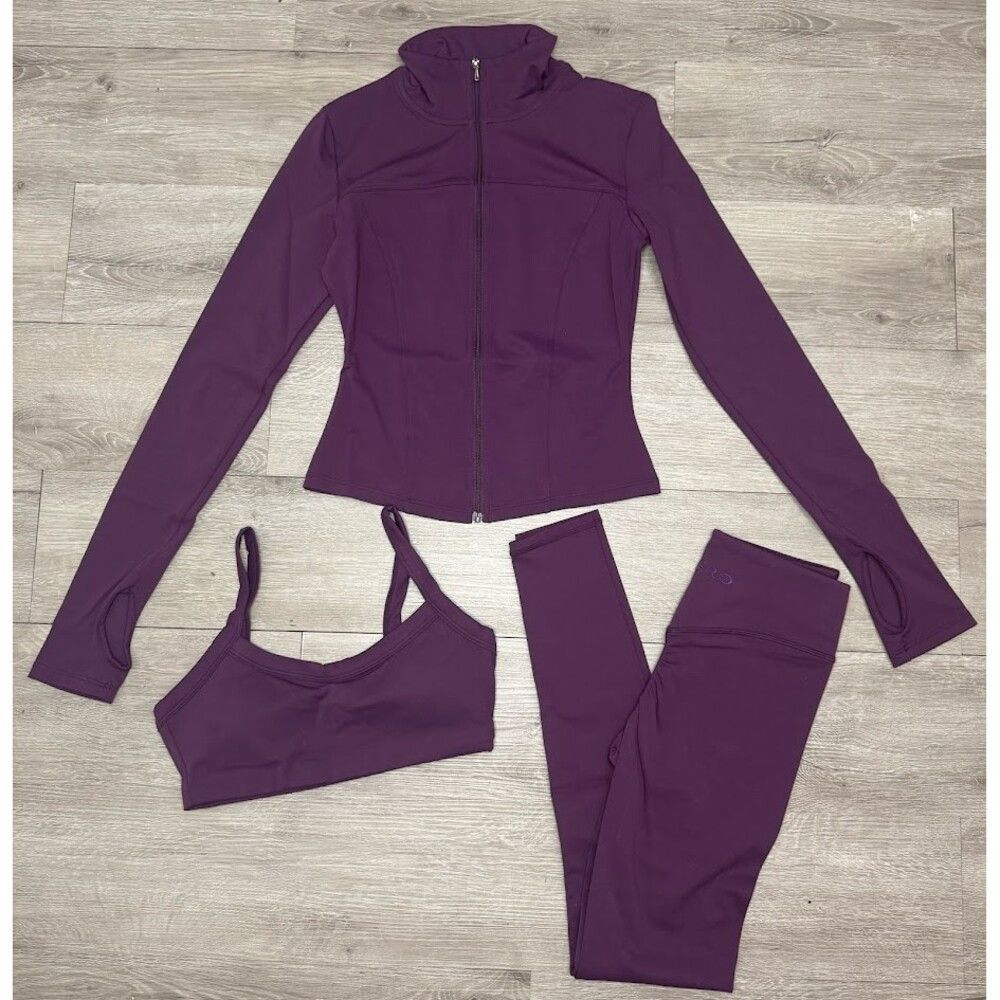 Other Plum Purple 3 Pcs Matching Athleisure Set Jacket Leggings S Size 27" / US 4 / IT 40 - 1 Thumbnail