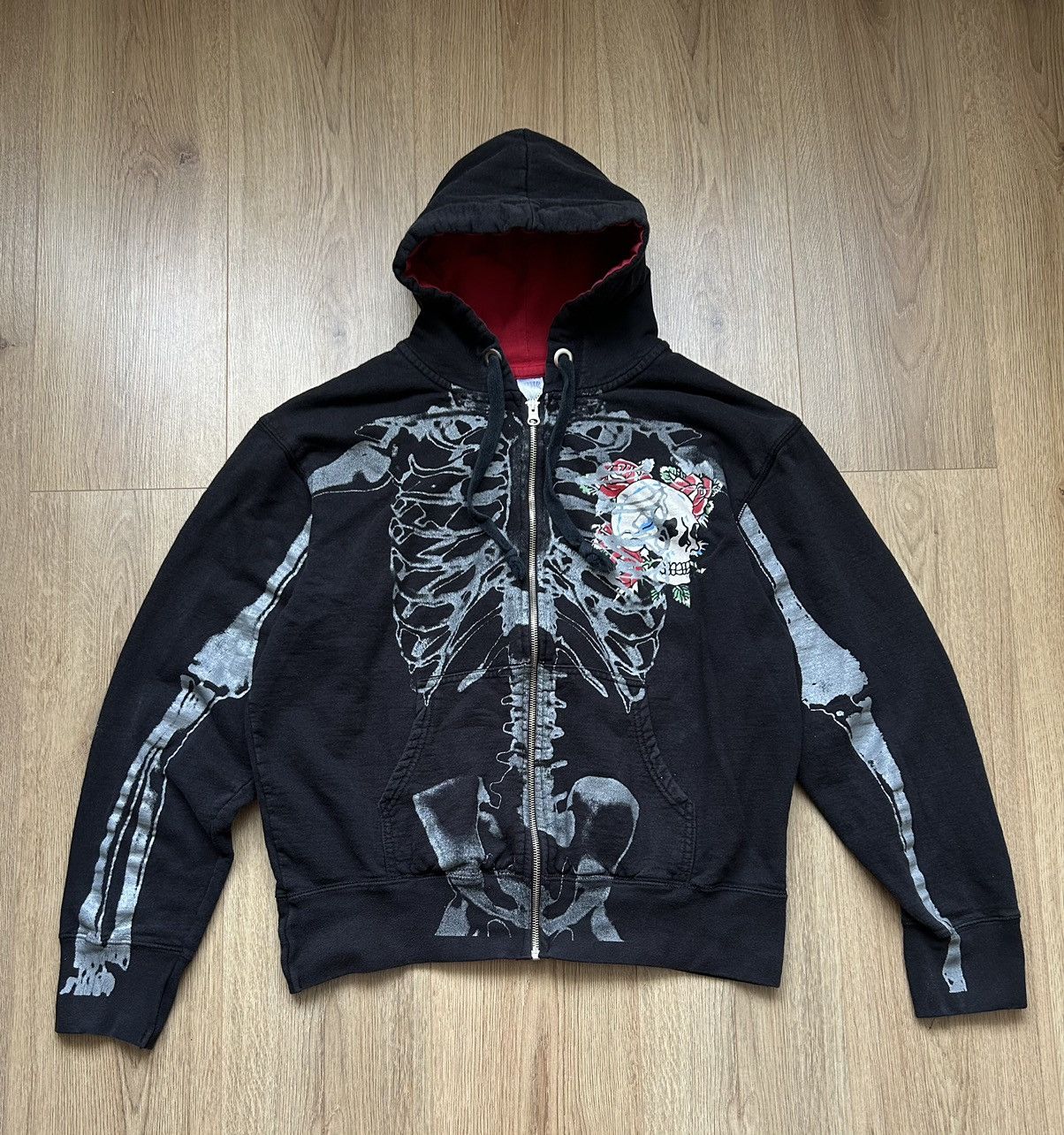 Vintage Ed Hardy Graphic Bling Zip Up Hoodie Y2K Women's