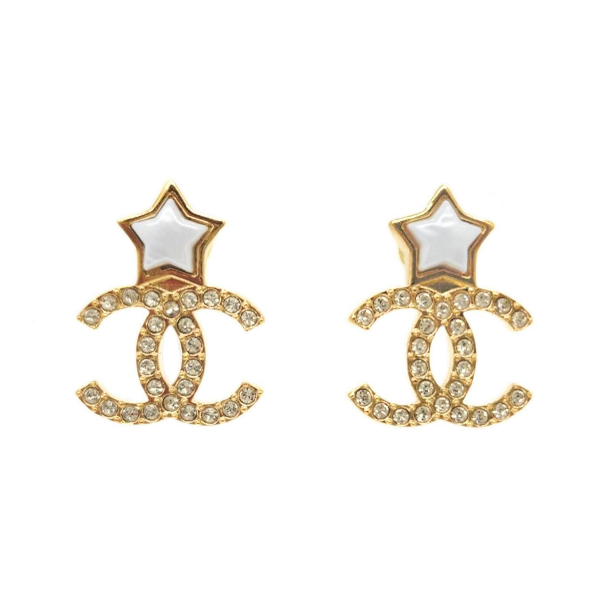 Chanel CHANEL Star Earrings, Metal, Gold, B25V, Rhinestone, Coco Mark, White, Women's Size ONE SIZE - 1 Thumbnail