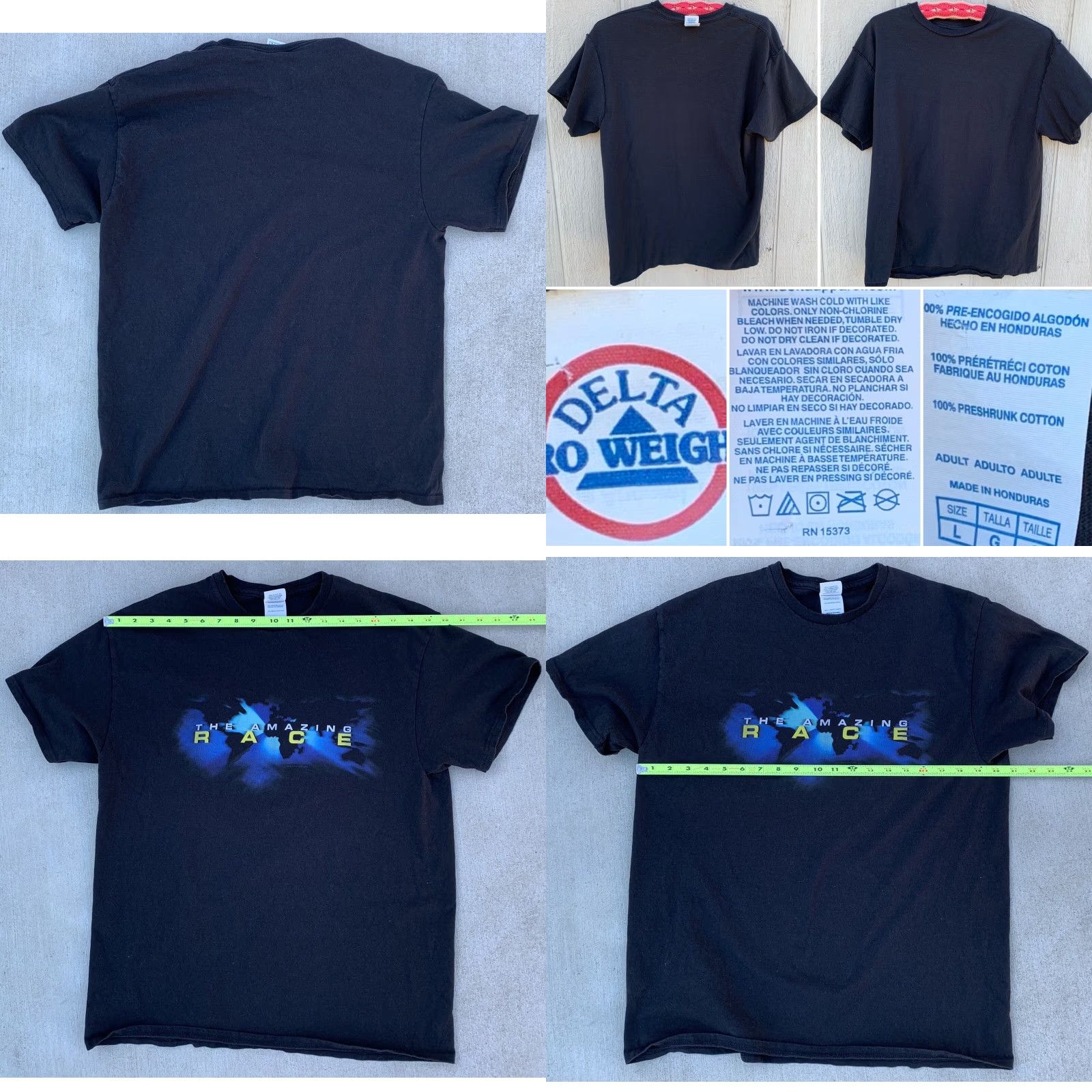 Delta The Amazing Race T-Shirt 100% Preshrunk Cotton Adult L Black Delta T-Shirt Unisex Adults Short Sleeve Retro TV Graphic Print Size US L / EU 52-54 / 3 - 8 Thumbnail