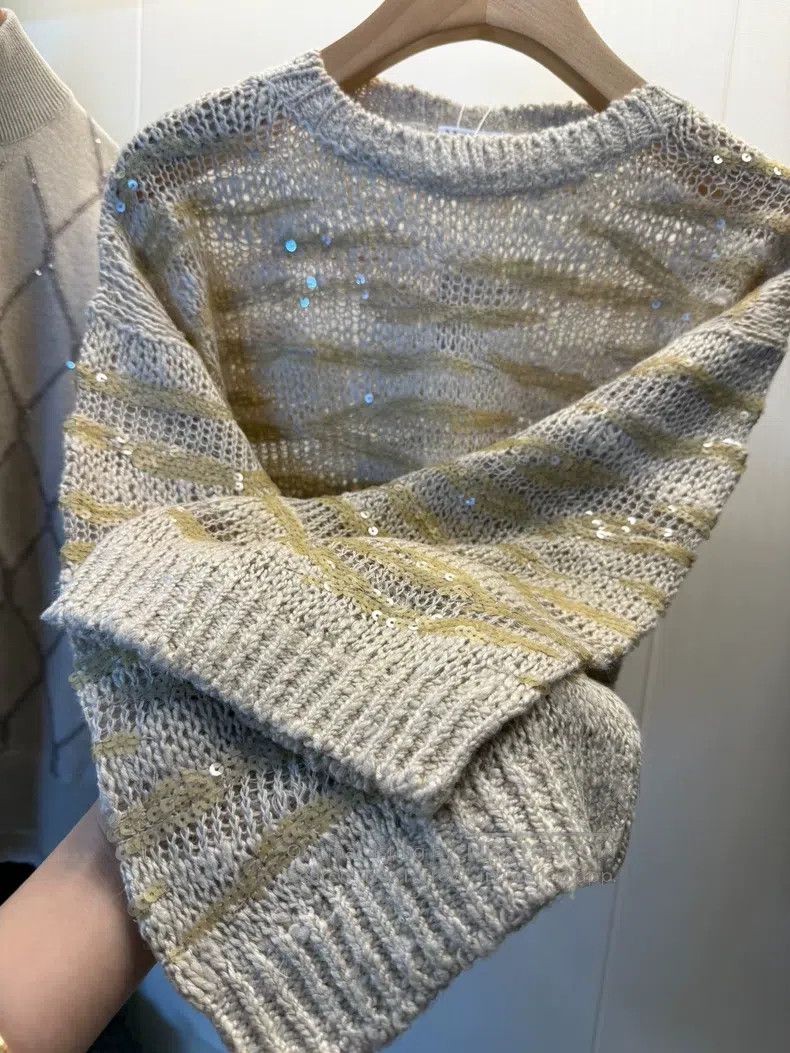 Brunello Cucinelli Brunello Cucinelli Sequined Silk Linen Knit Top Size M / US 6-8 / IT 42-44 - 9 Thumbnail