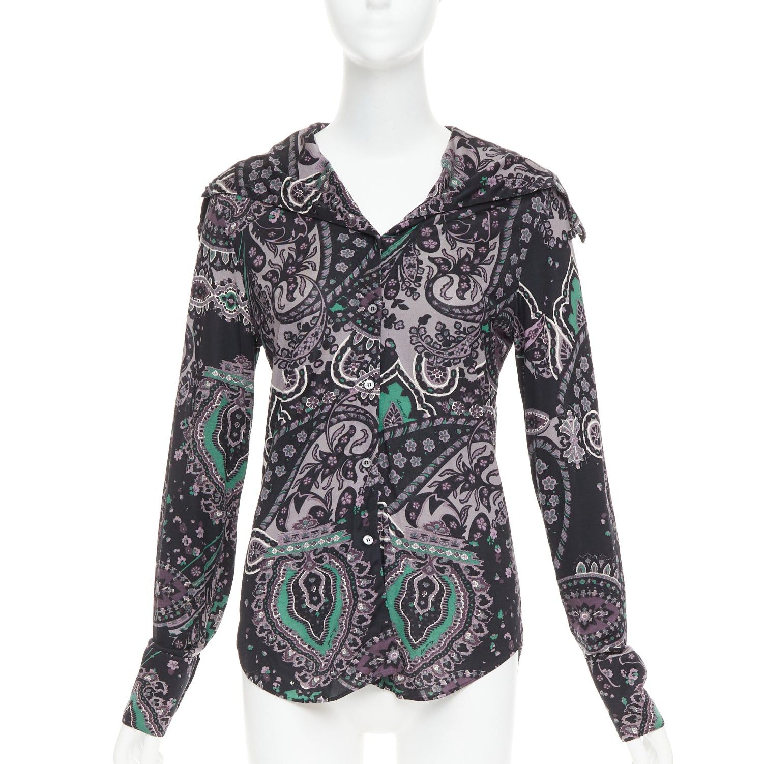 Burberry BURBERRY 100% silk black purple green grey paisley print dress shirt M Size M / US 6-8 / IT 42-44 - 1 Thumbnail