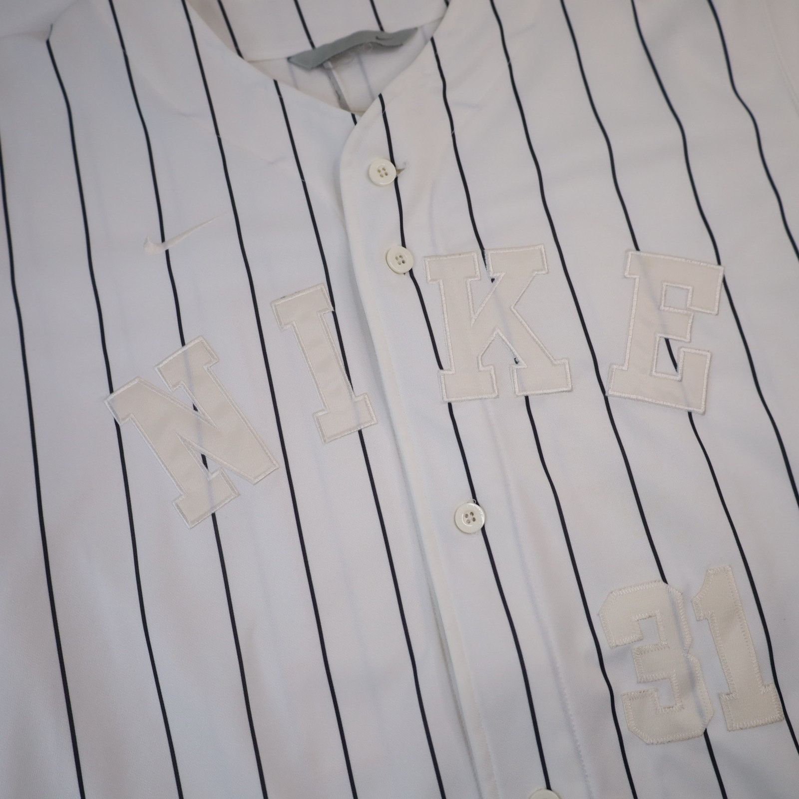 Nike × Vintage Vintage Nike All Sewn Spellout Pin Striped Baseball Jersey Size US L / EU 52-54 / 3 - 4 Thumbnail