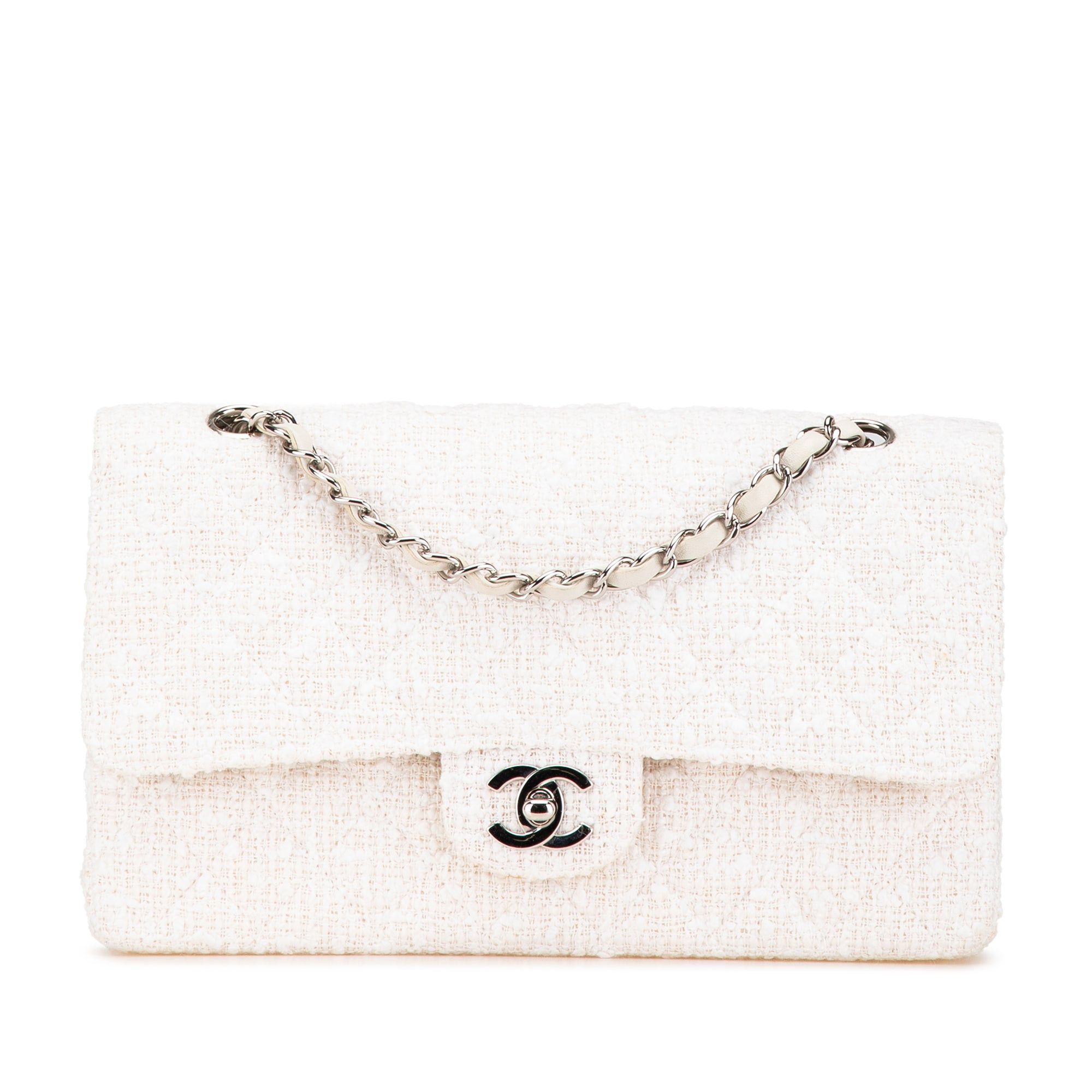 Chanel Chanel Medium Classic Tweed Double Flap White Size ONE SIZE - 1 Thumbnail