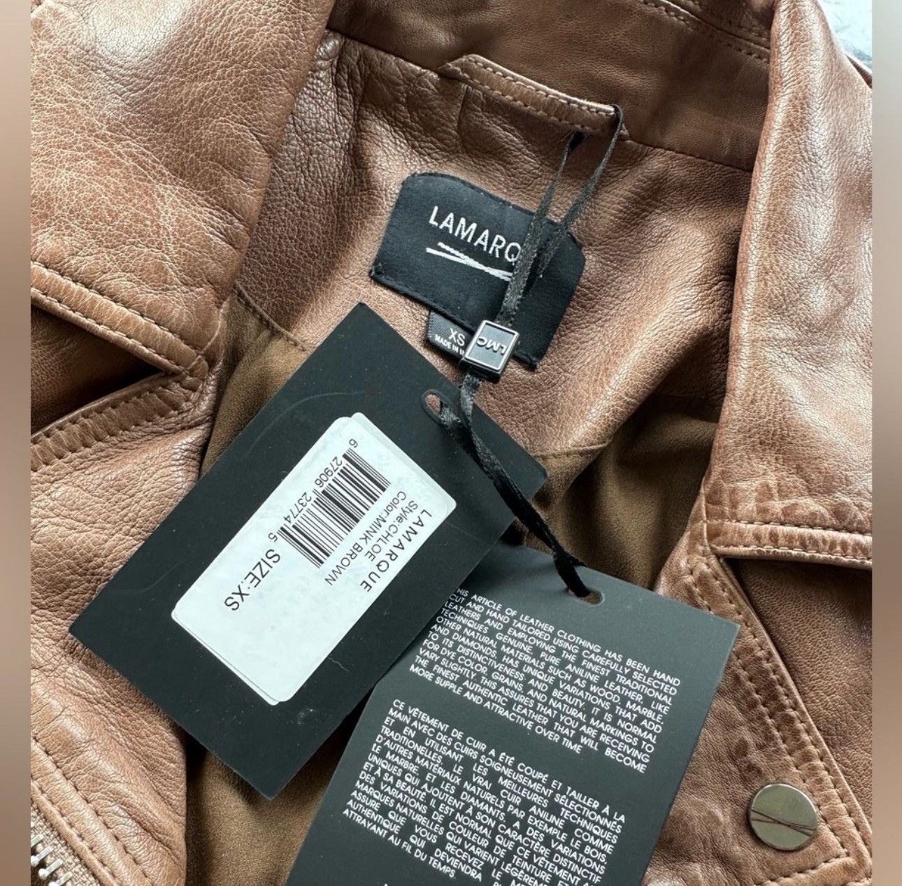 LAMARQUE NWT LaMarque Chole Grained Moto Leather Biker Jacket Washed Size XS / US 0-2 / IT 36-38 - 6 Thumbnail