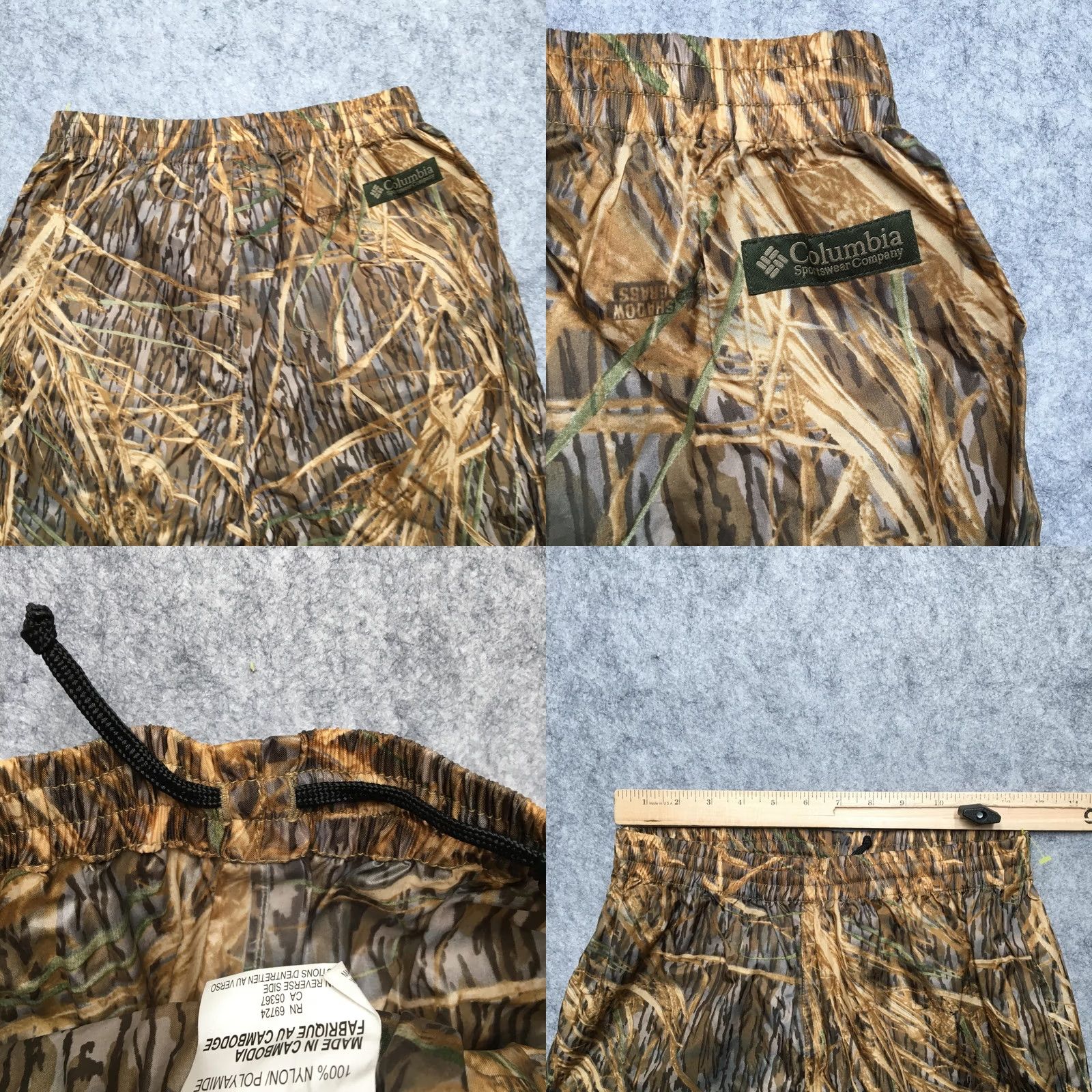 Rains Columbia Men's Small S Brown Shadow Grass Camo Rain Pants Elastic Waist Hunting Size US 29 - 8 Thumbnail