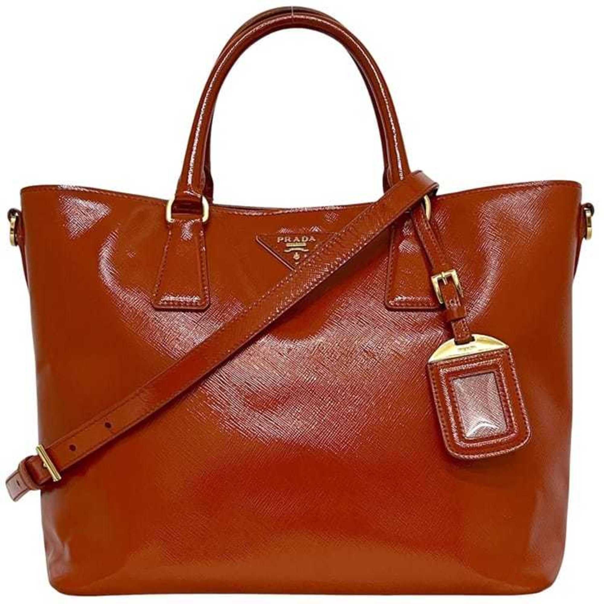 Prada Prada 2-way bag f-24359 orange patent leather 103 PRADA tote bag, crossbody handbag, for men and women, triangular plate Size ONE SIZE - 1 Thumbnail