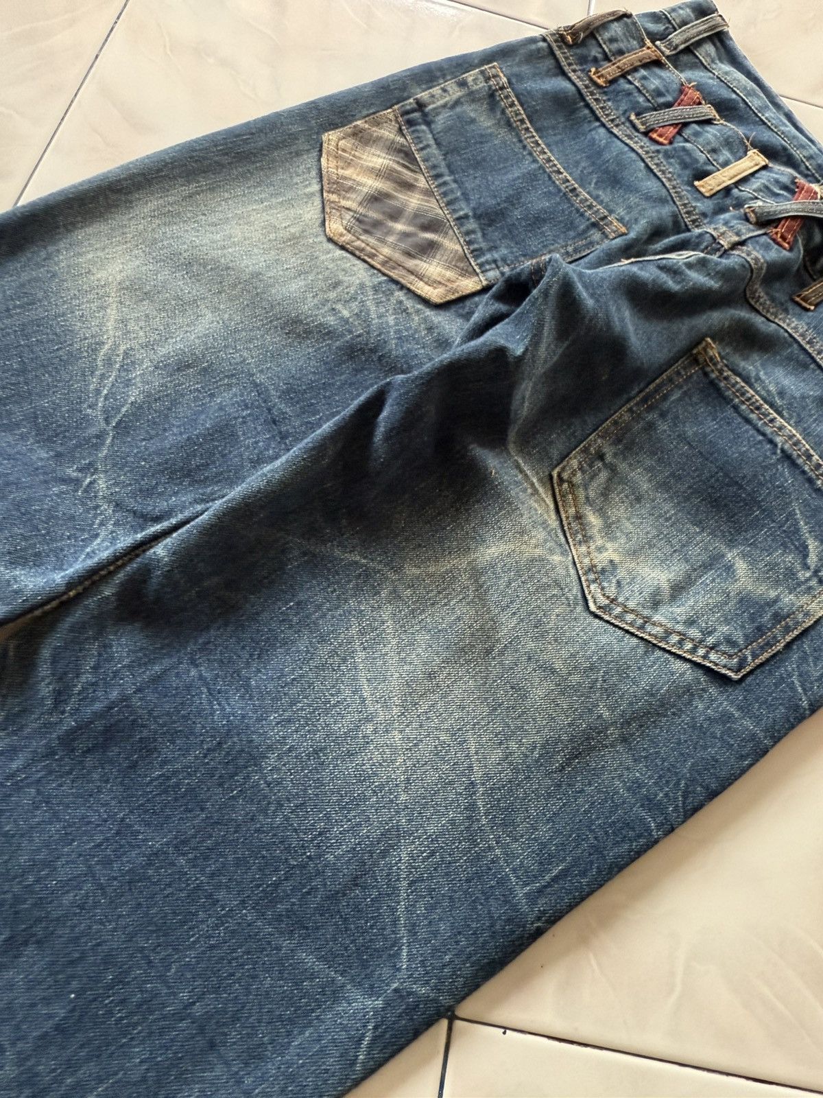 Hysteric Glamour Bercedos Japan Double Waist Cut & Sew Whiskers Jeans Size US 30 / EU 46 - 17 Thumbnail