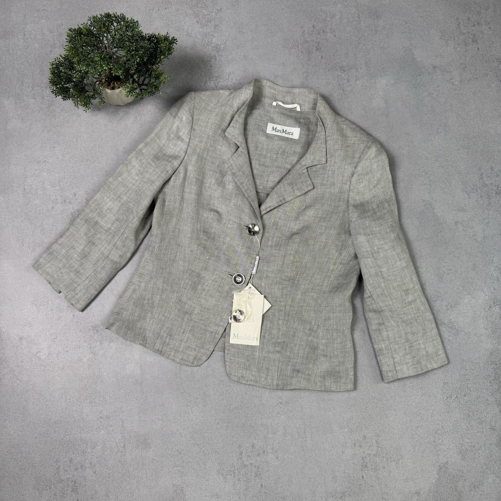 Max Mara Linen Blazer Women Size IT 44 US 10 Grey