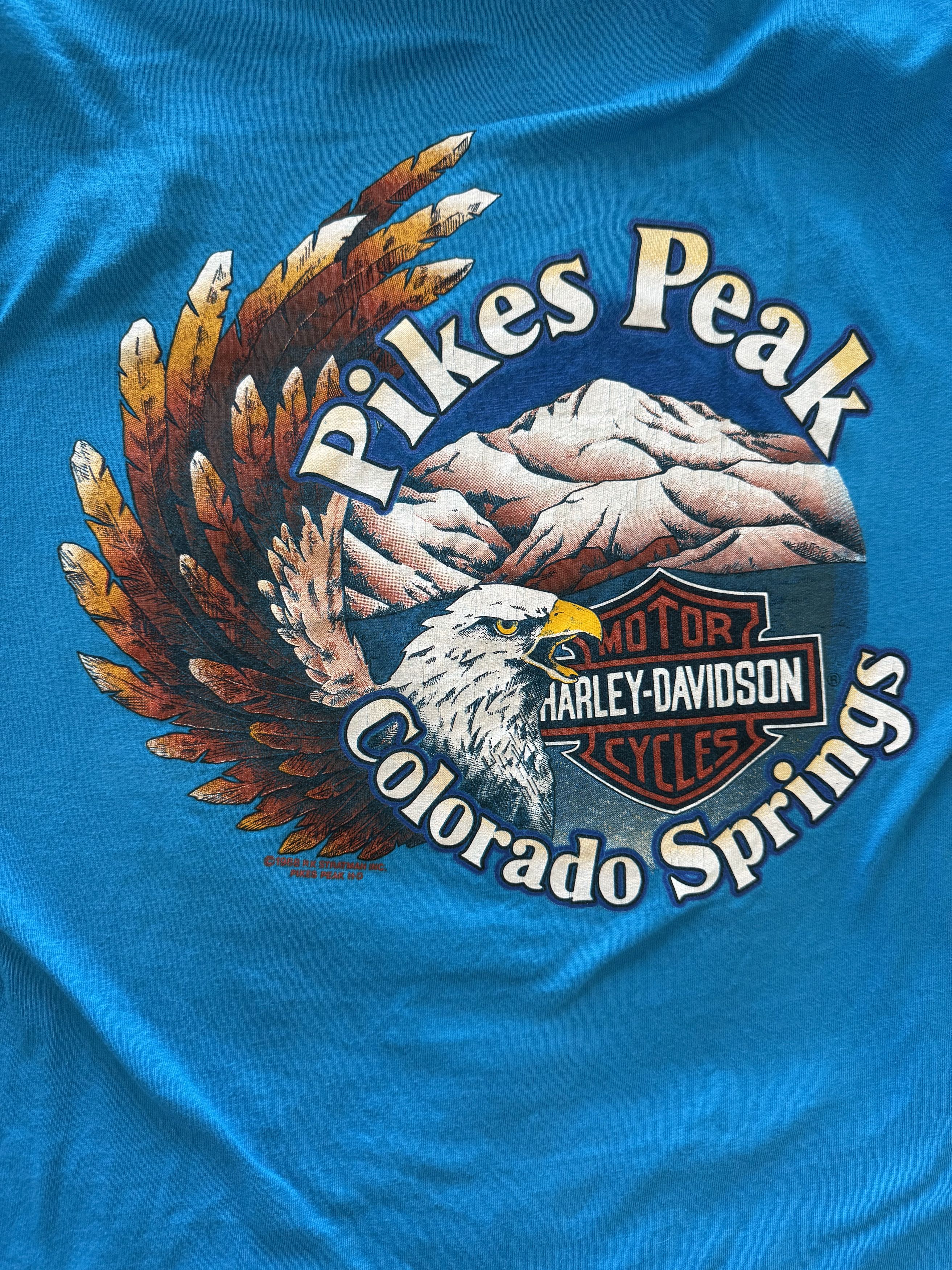 Hanes × Harley Davidson × Vintage 1988 Harley Davidson Pikes Peak "Me and My Hog" T-shirt Size US L / EU 52-54 / 3 - 4 Thumbnail