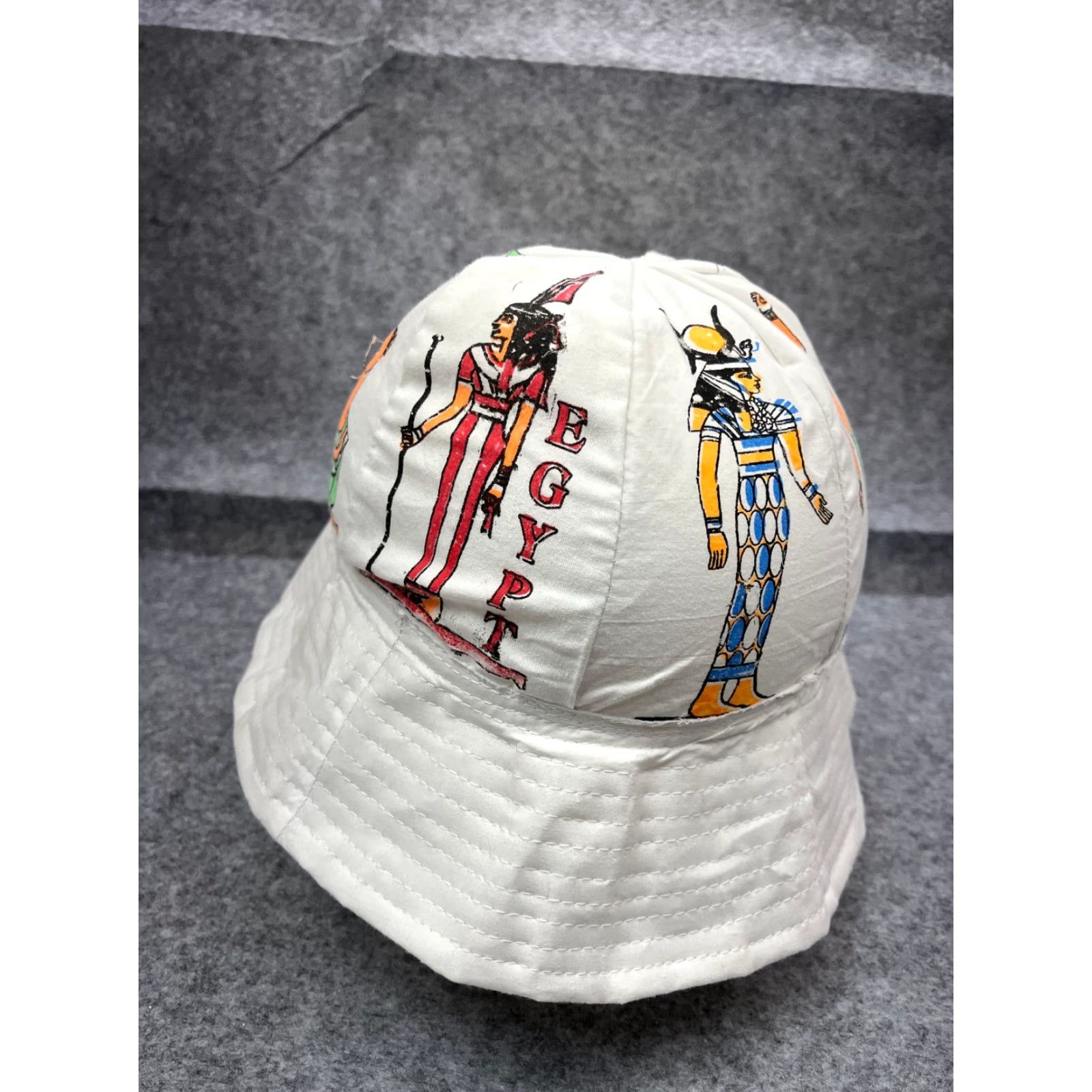 Vintage VINTAGE Egyptian Art Bucket Hat Adult One Size White Cotton Casual Sun Protection Summer Outdoor Mens Size ONE SIZE - 5 Thumbnail