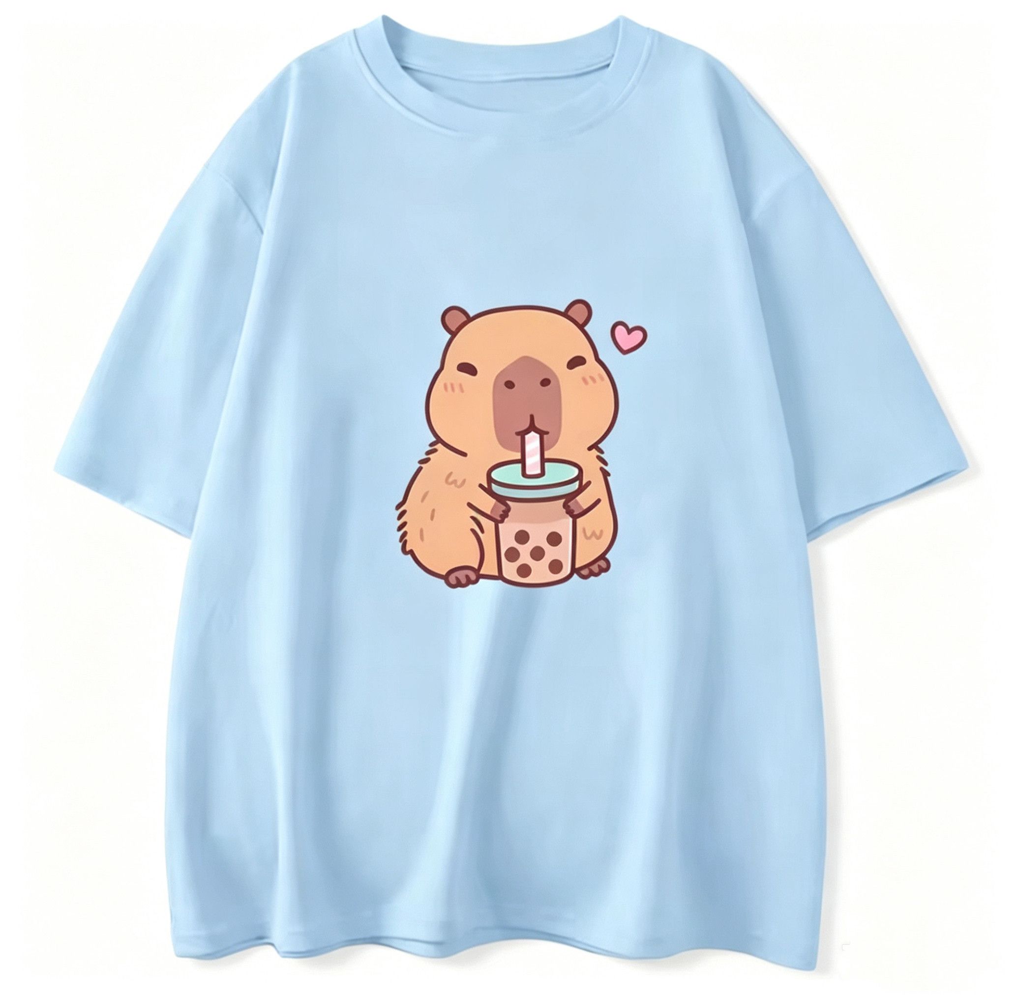 Japanese Brand Street Y2K Anime Capybara Bubble Tea Print Sky Blue T-Shirt Size US M / EU 48-50 / 2 - 1 Thumbnail