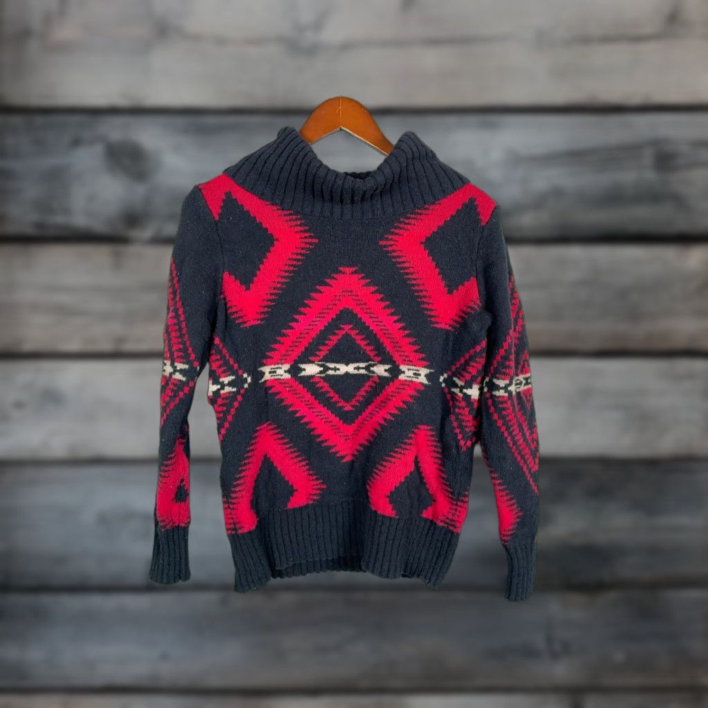 Ralph Lauren VINTAGE Lauren Ralph Lauren Fall Winter Sweater Women's Medium Red Black Aztec Geometric Turtleneck Pullover Bohemian 90s Size M / US 6-8 / IT 42-44 - 1 Thumbnail