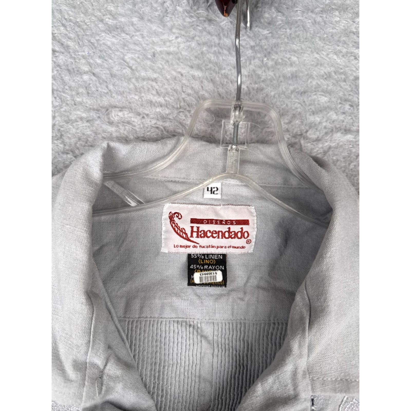 Vintage Hacendado Shirt Men 42 Gray Pockets Linen Blend Short Sleeve Button-Up Casual Beach Vacation Hawaii Aloha Resort Mens Size US XL / EU 56 / 4 - 6 Thumbnail
