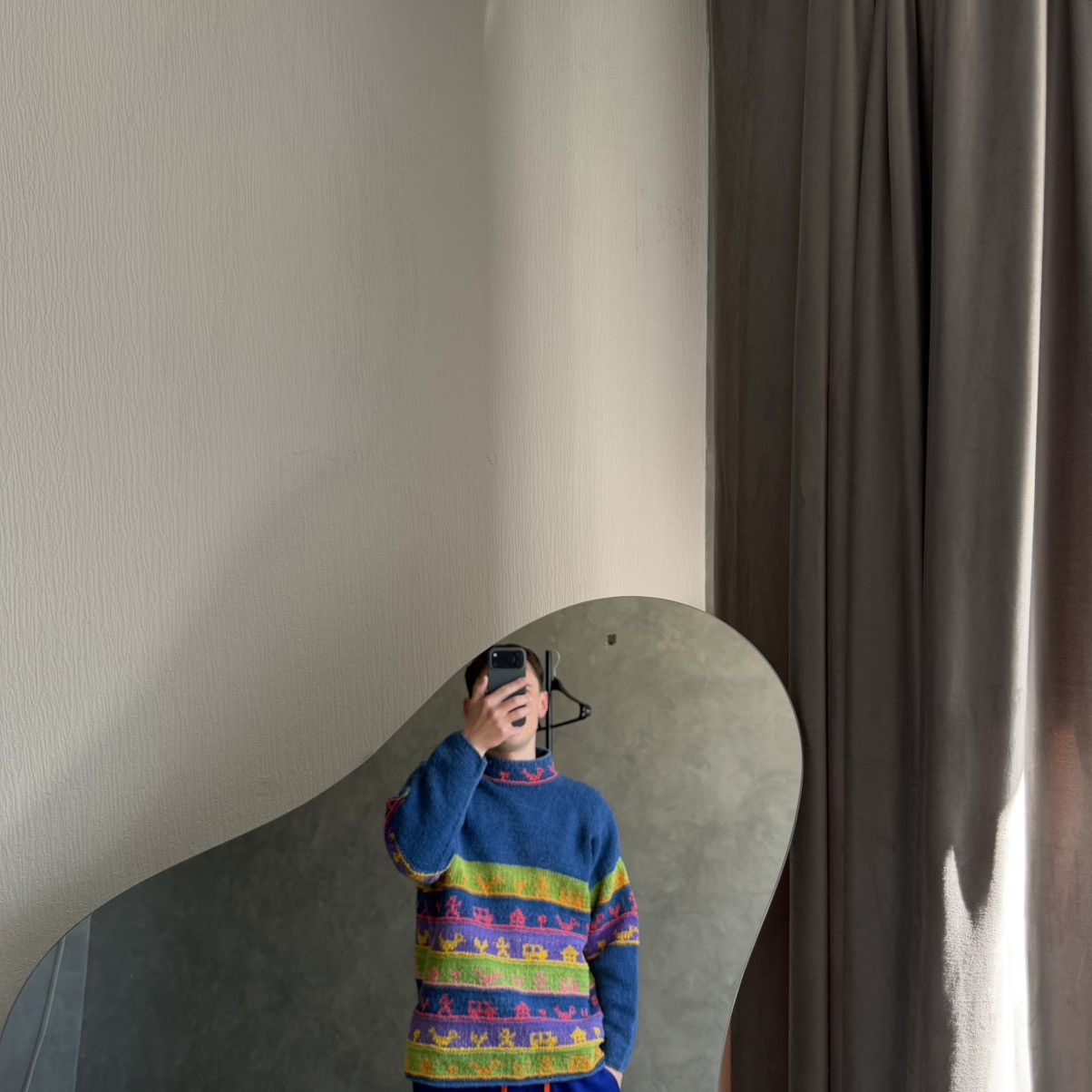 Handmade Amano Mock Neck Folklore Patterned Knit sweater Size US M / EU 48-50 / 2 - 13 Thumbnail