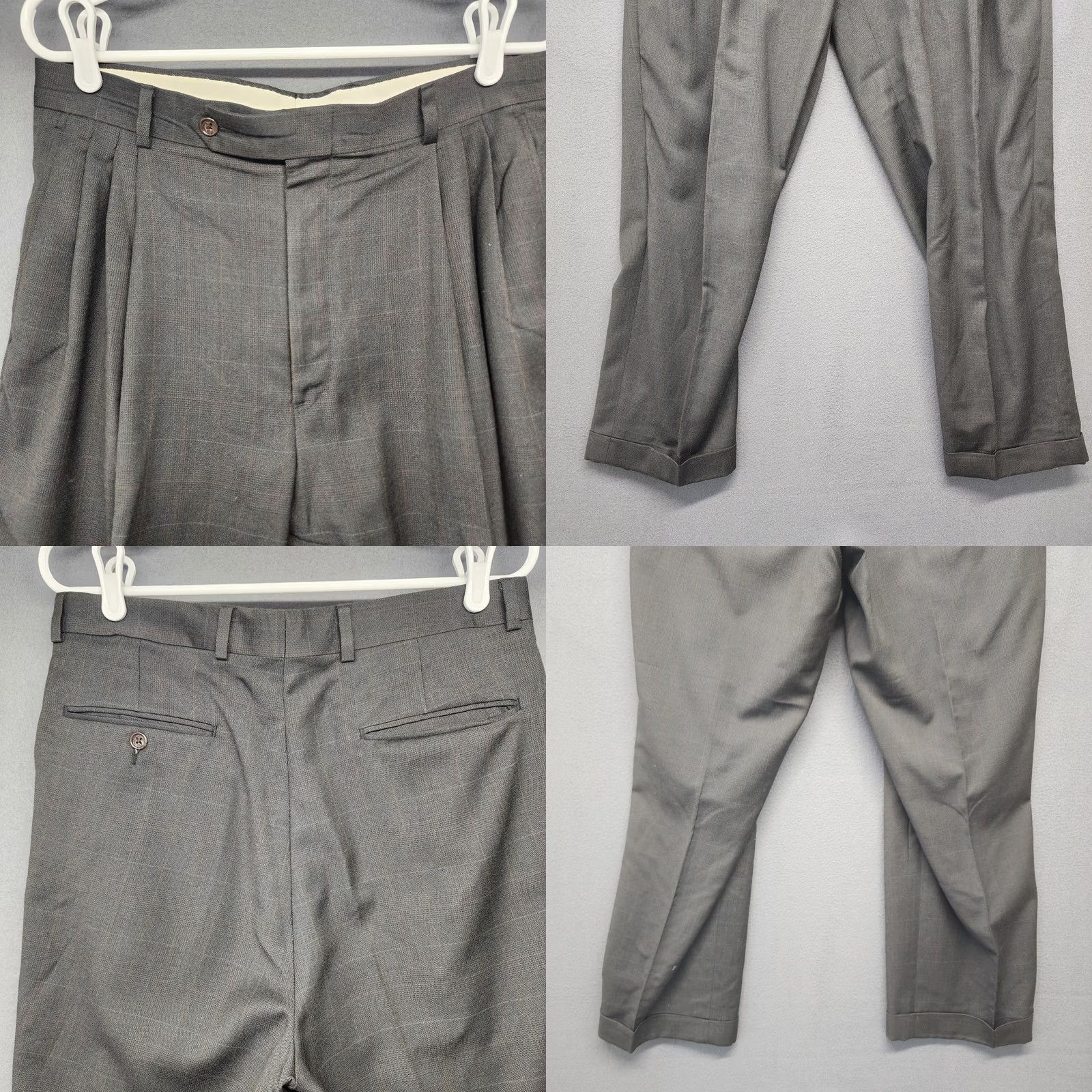 Evan Picone VINTAGE Evan Picone Suit Men Gray Plaid 100% Wool 44R W32 L29 Double Breasted Pleated Cuffed 2 Piece Men’s Wool Suit Size 44R - 11 Thumbnail