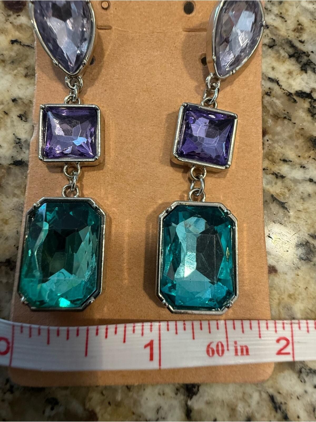 Other Formal gem dangle rhinestone earrings clear purple teal Size ONE SIZE - 3 Thumbnail