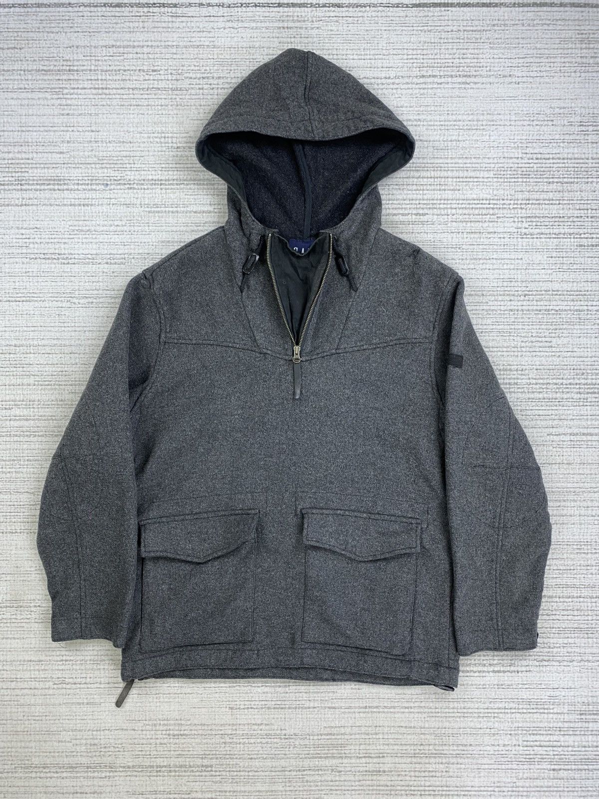 Gap × Japanese Brand × Vintage Vtg GAP Pullover Anorak Double Pocket Wool Hoodie Jacket Size US M / EU 48-50 / 2 - 6 Thumbnail