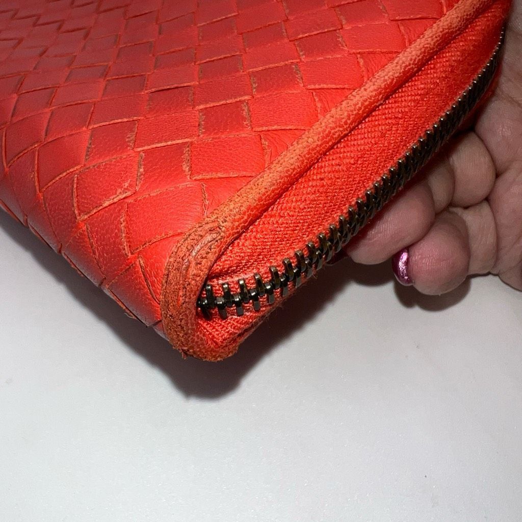 Bottega Veneta Bottega Veneta Red/Orange Intrecciato Woven Nappa Leather Zip Around Wallet Size ONE SIZE - 3 Thumbnail