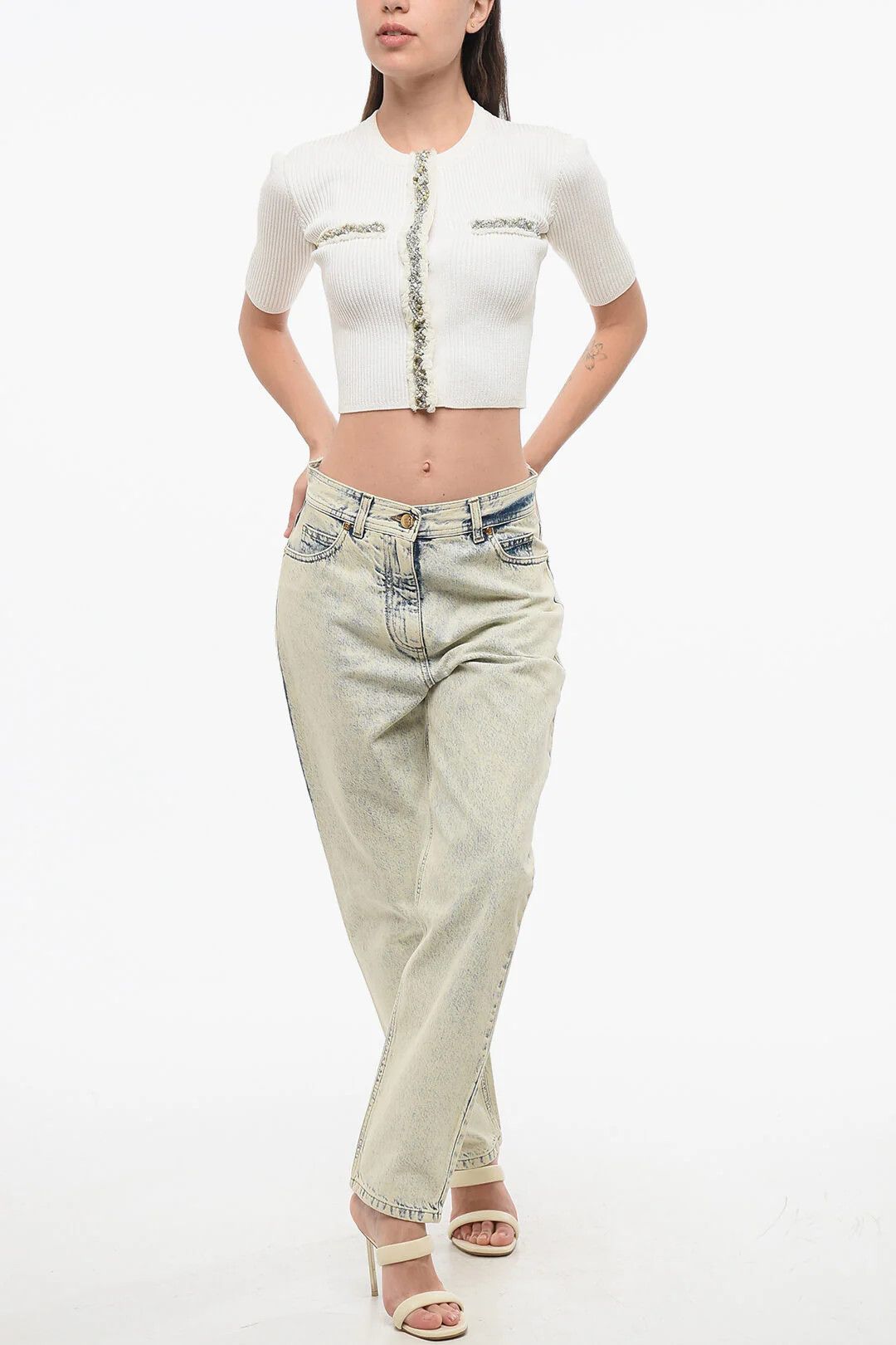 Balmain og1mm0326 High-Rise 17cm Acid-Wash Jeans in Blue Size 40" / US 18 - 4 Thumbnail