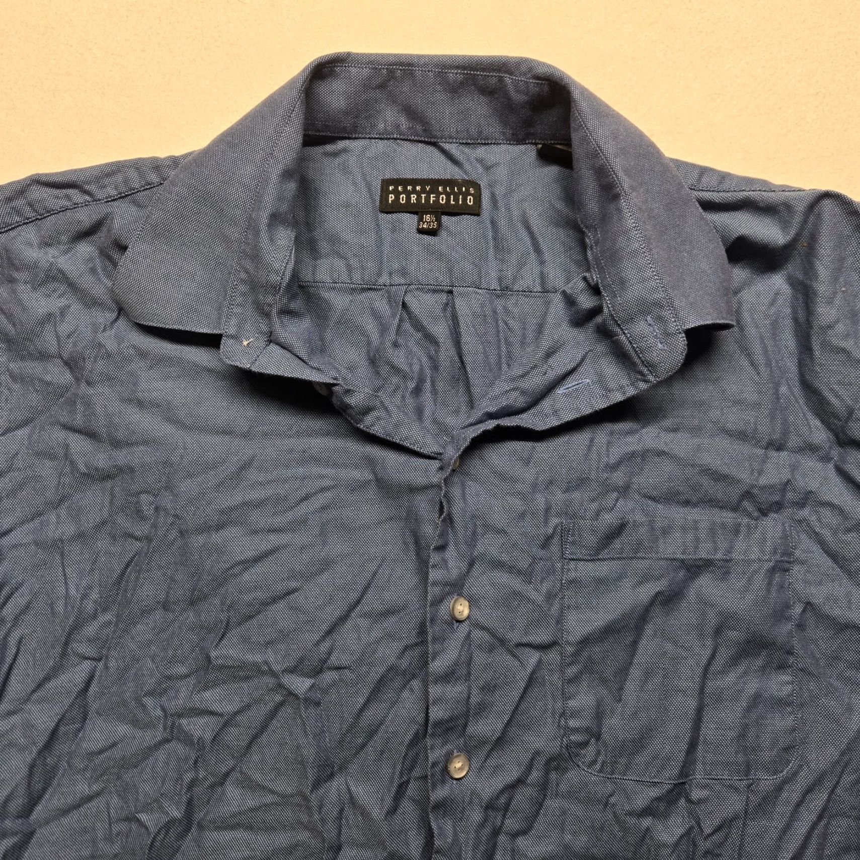 Perry Ellis VINTAGE Perry Ellis Portfolio Dress Shirt Men Long Sleeve Solid Blue 16.5 34-35 Button Up Size US L / EU 52-54 / 3 - 2 Thumbnail