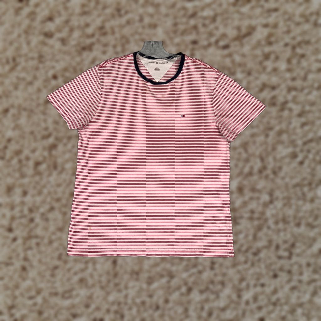 Tommy Hilfiger Tommy Hilfiger Shirt Adult Medium Red Stripe Short Sleeve Crew 100% Cotton READ Size US M / EU 48-50 / 2 - 1 Thumbnail