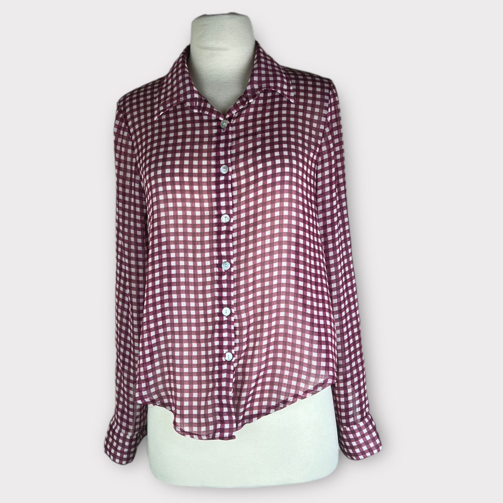 American Rag American Rag | Roll Tab Sleeve Hi Low Sheer Plaid Blouse | S Size S / US 4 / IT 40 - 1 Thumbnail