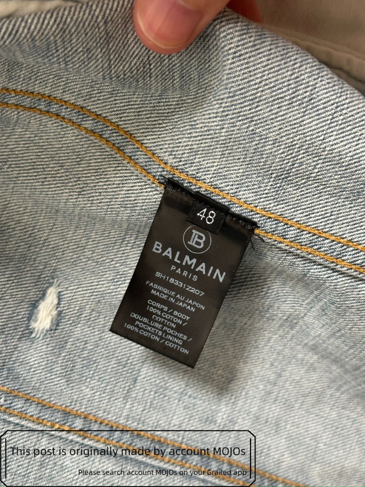 Balmain Sz 48 Balmain Back Logo Stitch Distressed Denim Jacket mojos Size US M / EU 48-50 / 2 - 9 Thumbnail