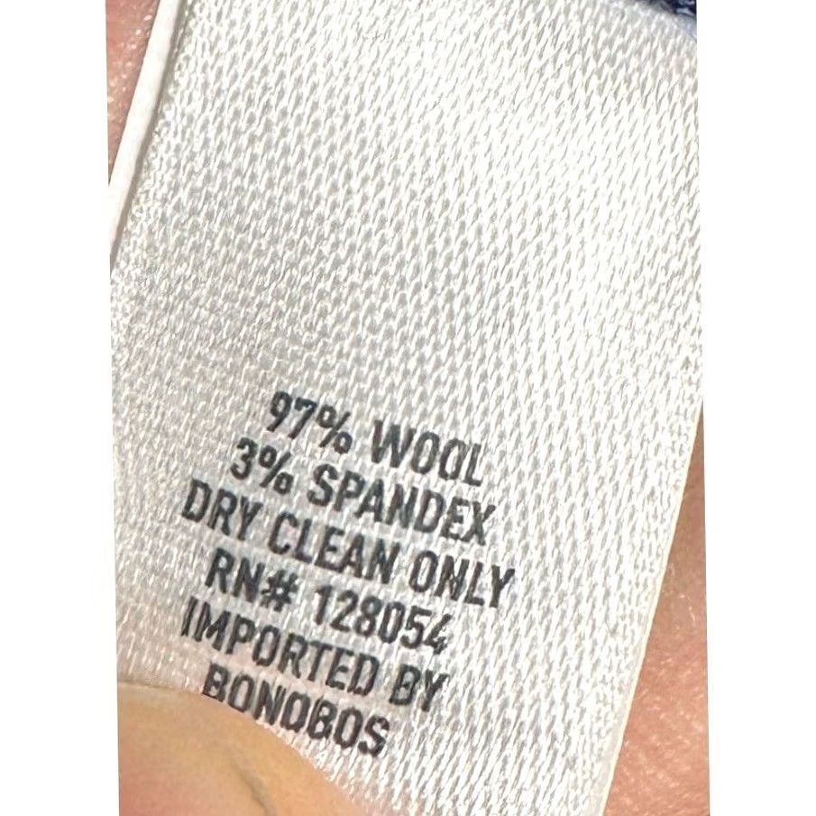 Bonobos Bonobos Dress Pants Navy Blue Slim Fit Flat Front Wool Spandex 33 Waist 32 Inseam Mens EUC Size US 33 - 4 Thumbnail