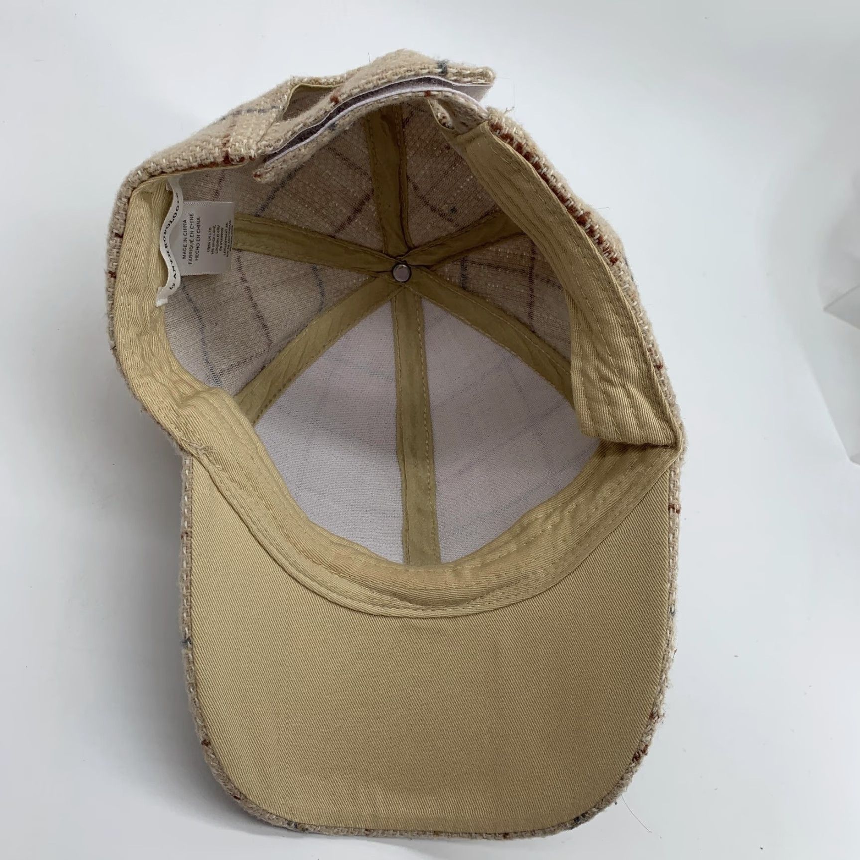 Anthropologie Anthropologie Hat Beige Tweed Plaid Adjustable Cap Strap Back Womens Baseball Cap Modern Casual Filigree Beadwork Size ONE SIZE - 4 Thumbnail