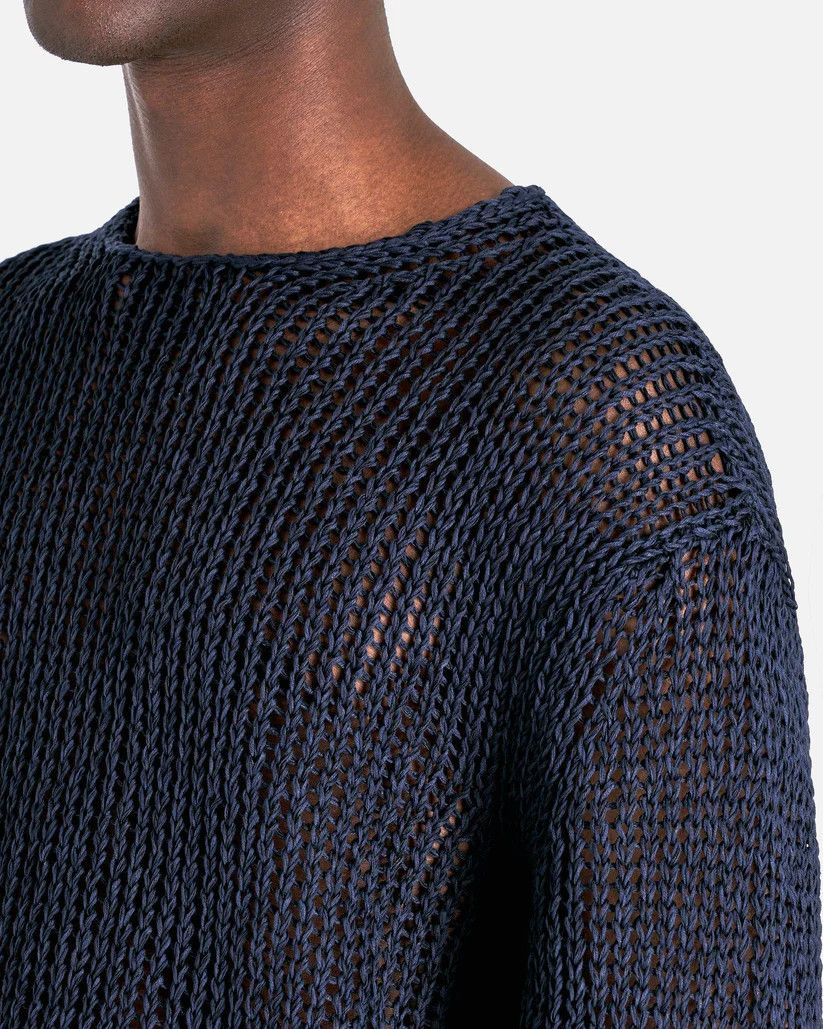 Jil Sander o1s1v1r1oon0925 Mouline Open Cotton Knit Jumper in Nevy Blue Size US L / EU 52-54 / 3 - 6 Thumbnail