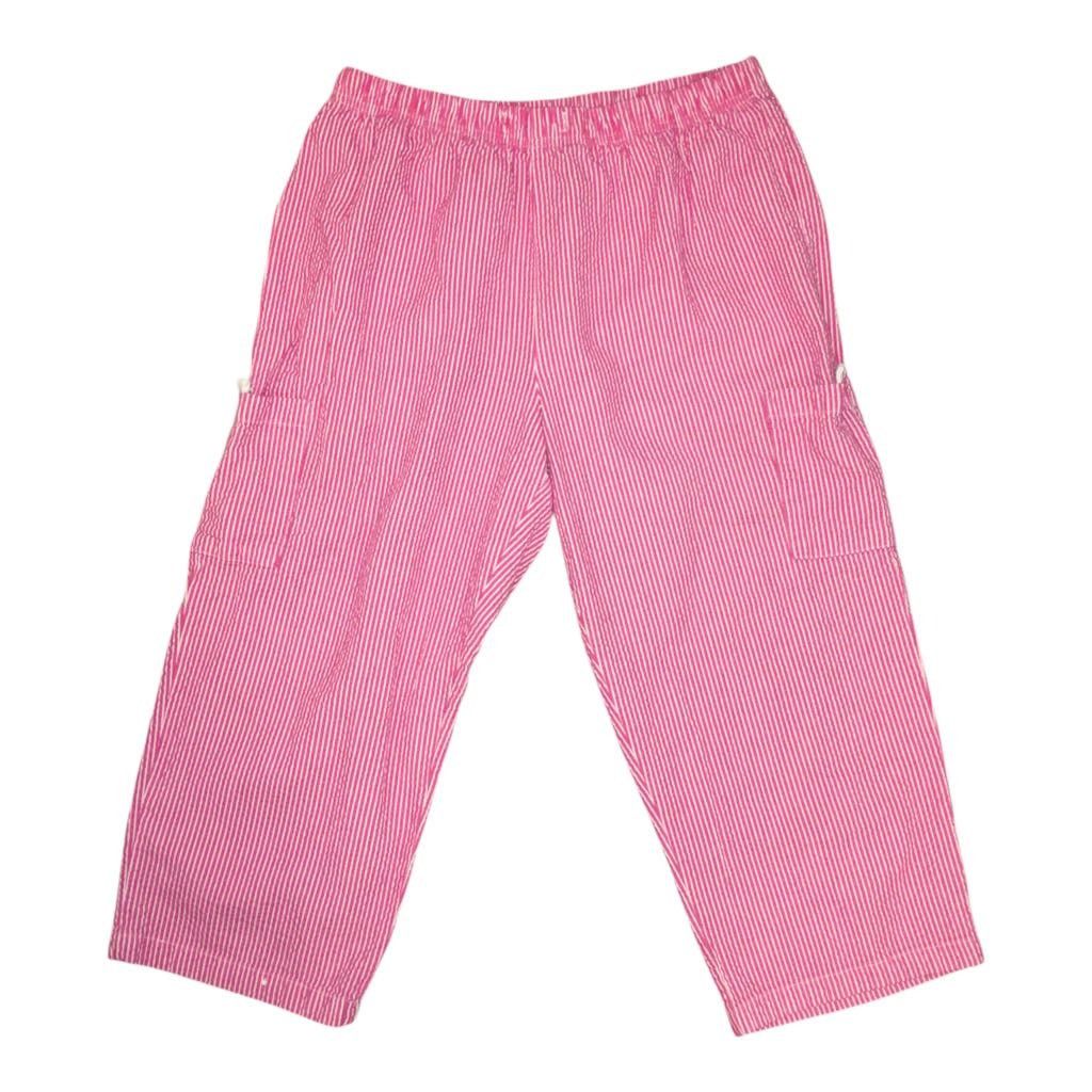 Basic Editions Cotton Pink Stripe Wide Leg Baggy Pants Textured Crop Med Size 30" / US 8 / IT 44 - 2 Thumbnail