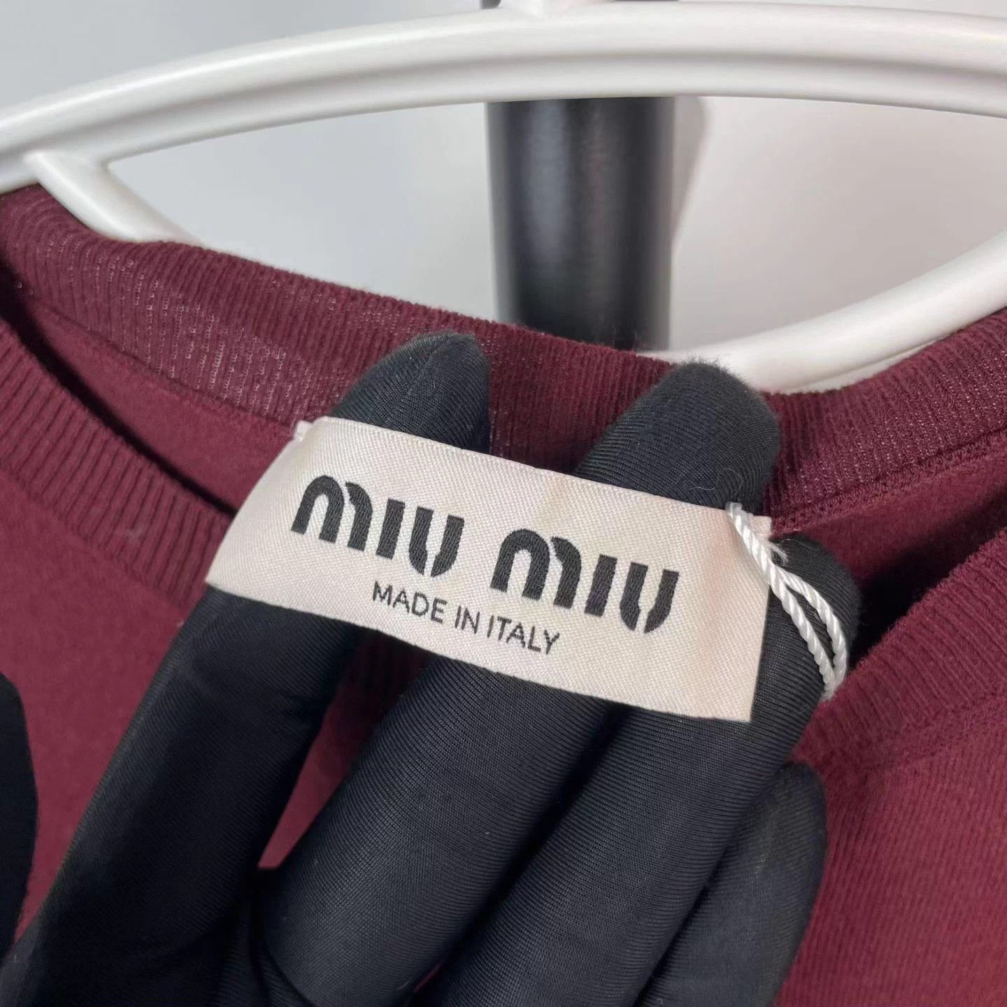Miu Miu MIU MIU Wine Red Logo Knit Embroidered Short Sleeve 38 Size XS / US 0-2 / IT 36-38 - 6 Thumbnail